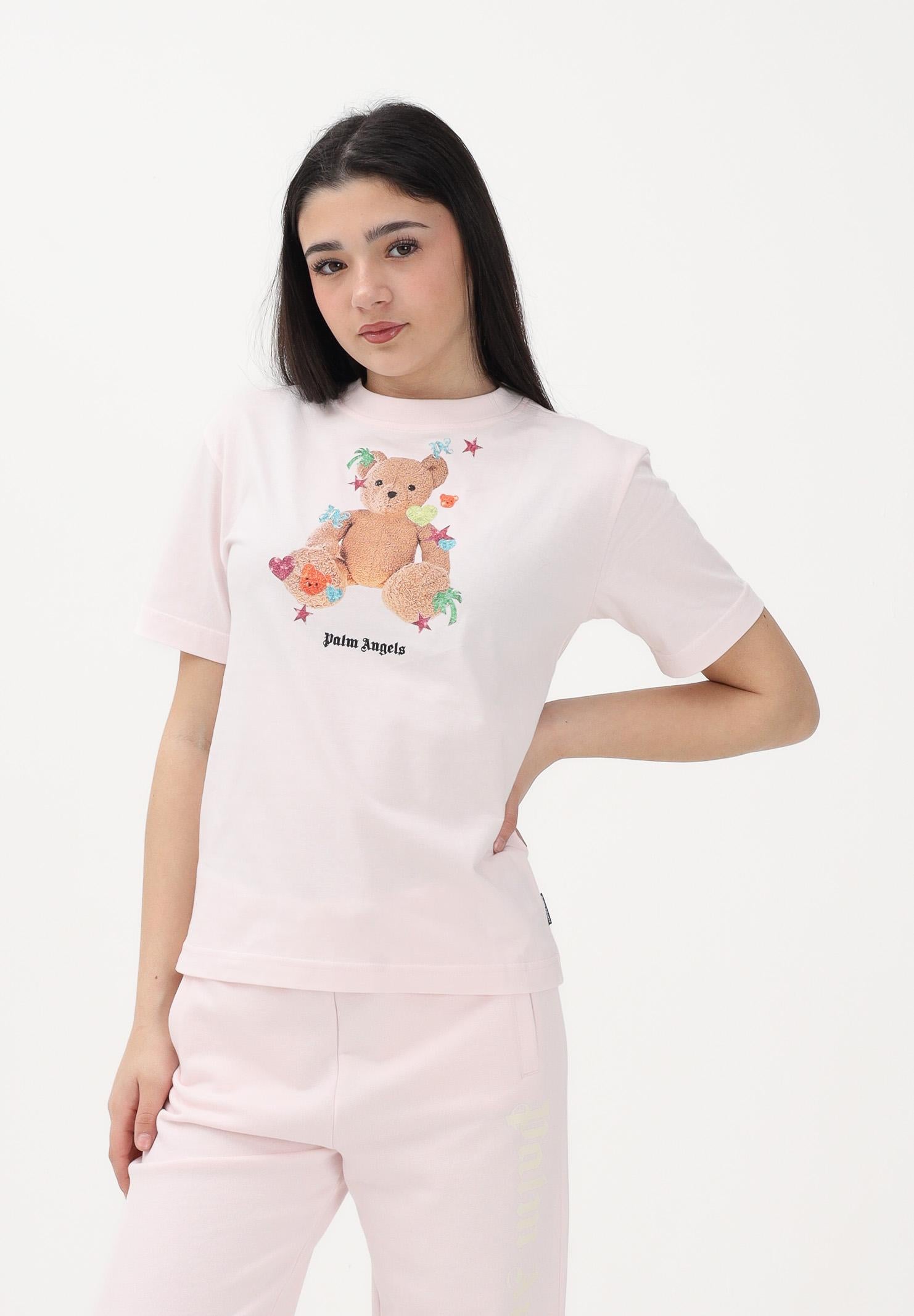 PALM ANGELS T-shirt a manica corta rosa per donna, ragazze e bambine con stampa teddy PGAA002S26JER006 042 PALM ANGELS