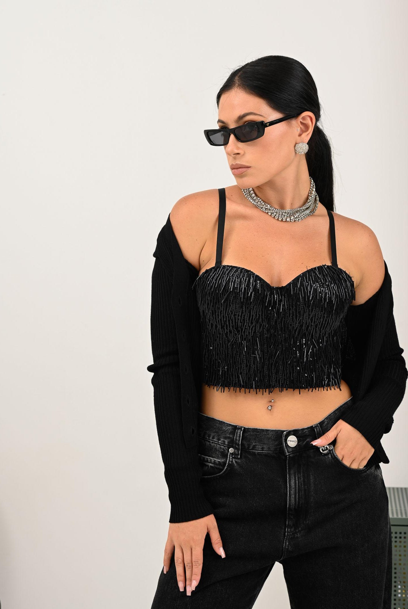 TPN Corpetto nero da donna con strass FERSIT122W5 D6 TPN