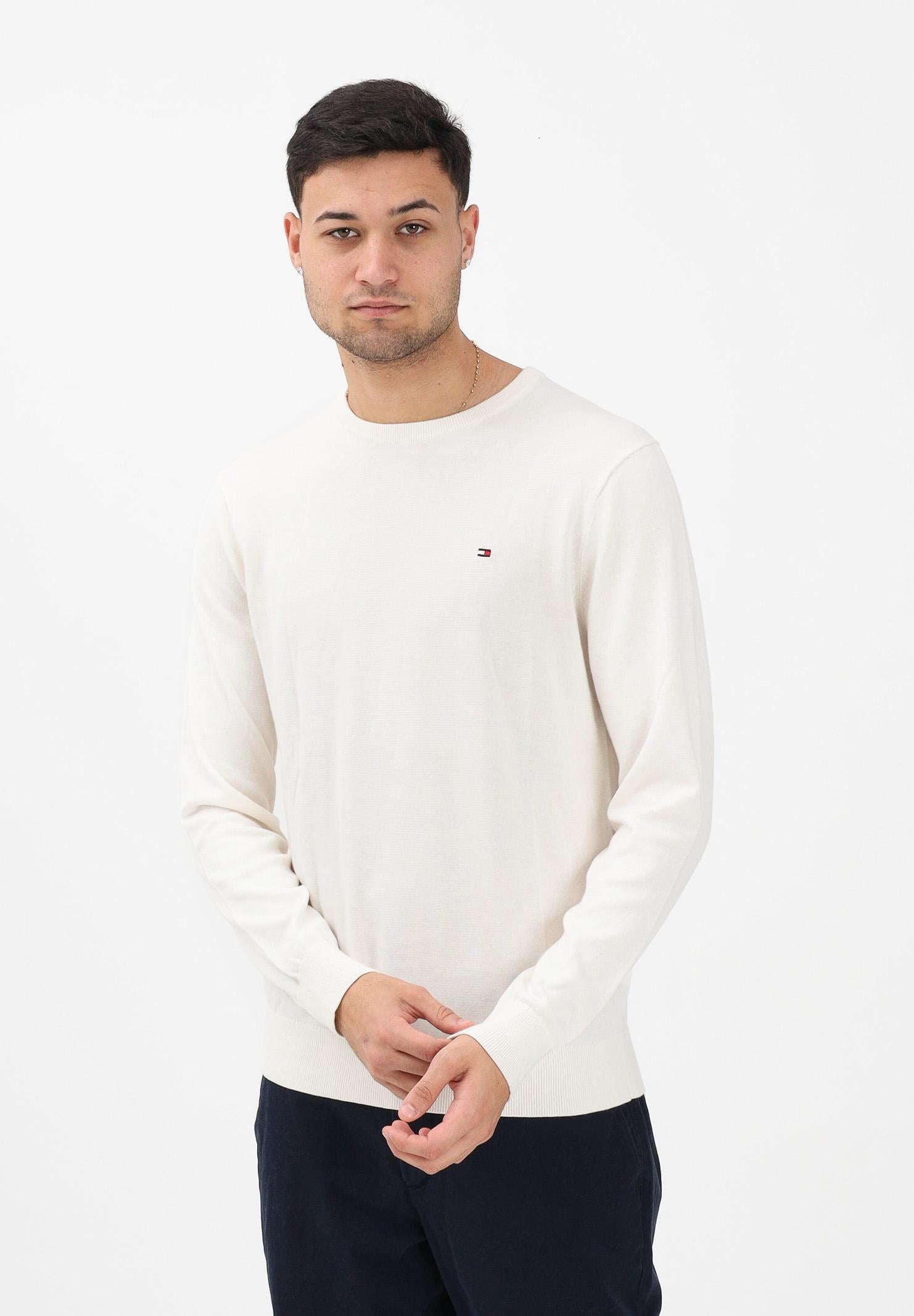 TOMMY HILFIGER Maglioncino girocollo panna da uomo con logo MW0MW39999 Z00 TOMMY HILFIGER