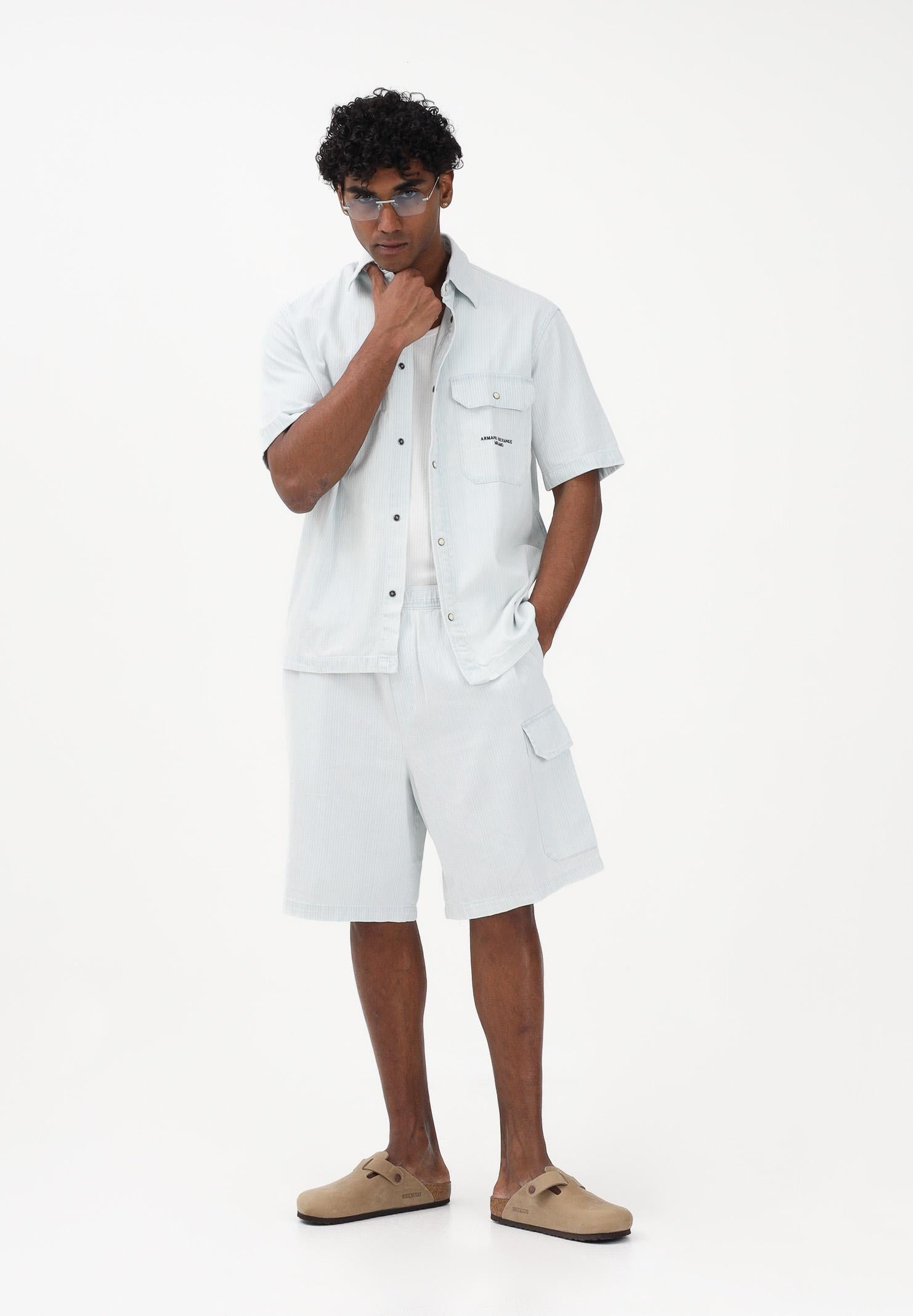 ARMANI EXCHANGE Shorts cargo bianco e celeste da uomo con righe sottili XM002810AF22638 FB380 ARMANI EXCHANGE