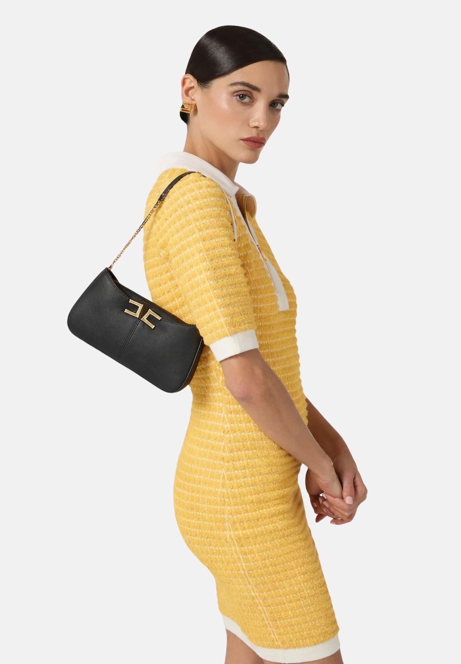 ELISABETTA FRANCHI Borsa a spalla nera da donna con dettaglio logo BS93A61E2 110 ELISABETTA FRANCHI