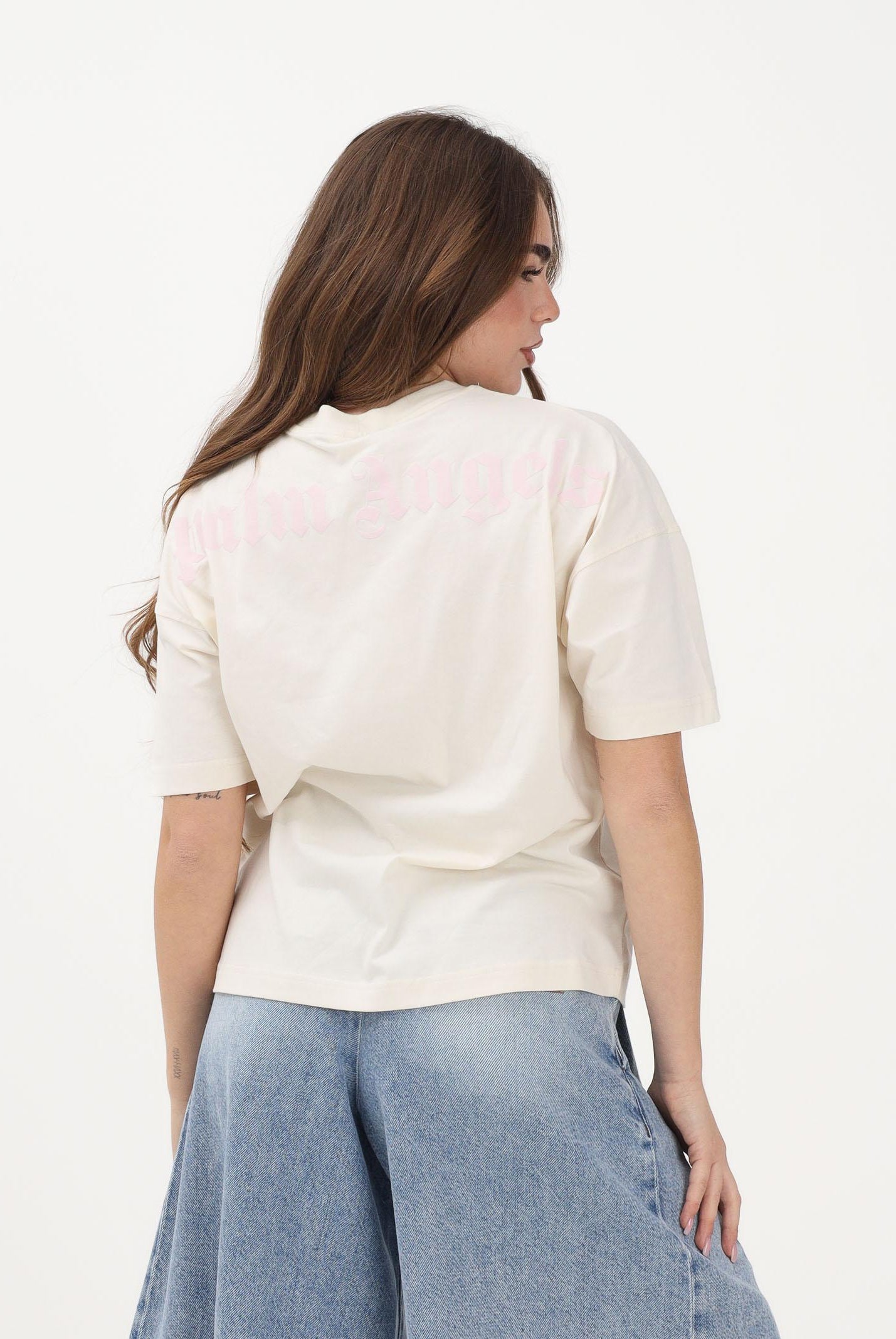 PALM ANGELS T-shirt a manica corta panna per donna, ragazzi e bambini con logo PGAA001S26JER001 002 PALM ANGELS