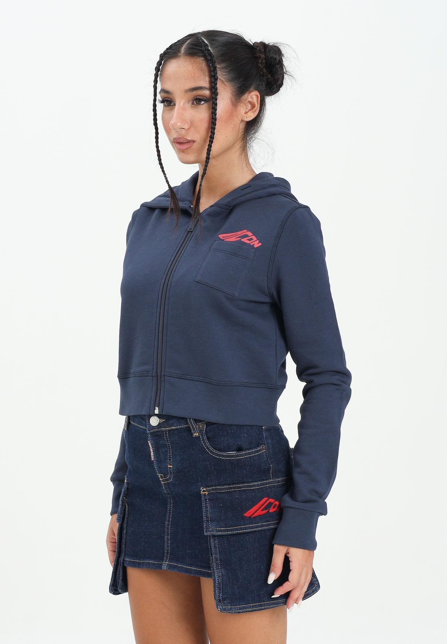 DSQUARED2 Felpa con zip blu per donna, ragazze e bambine rifinita da stampa ICON DQ3136D00ZF DQ883 DSQUARED2