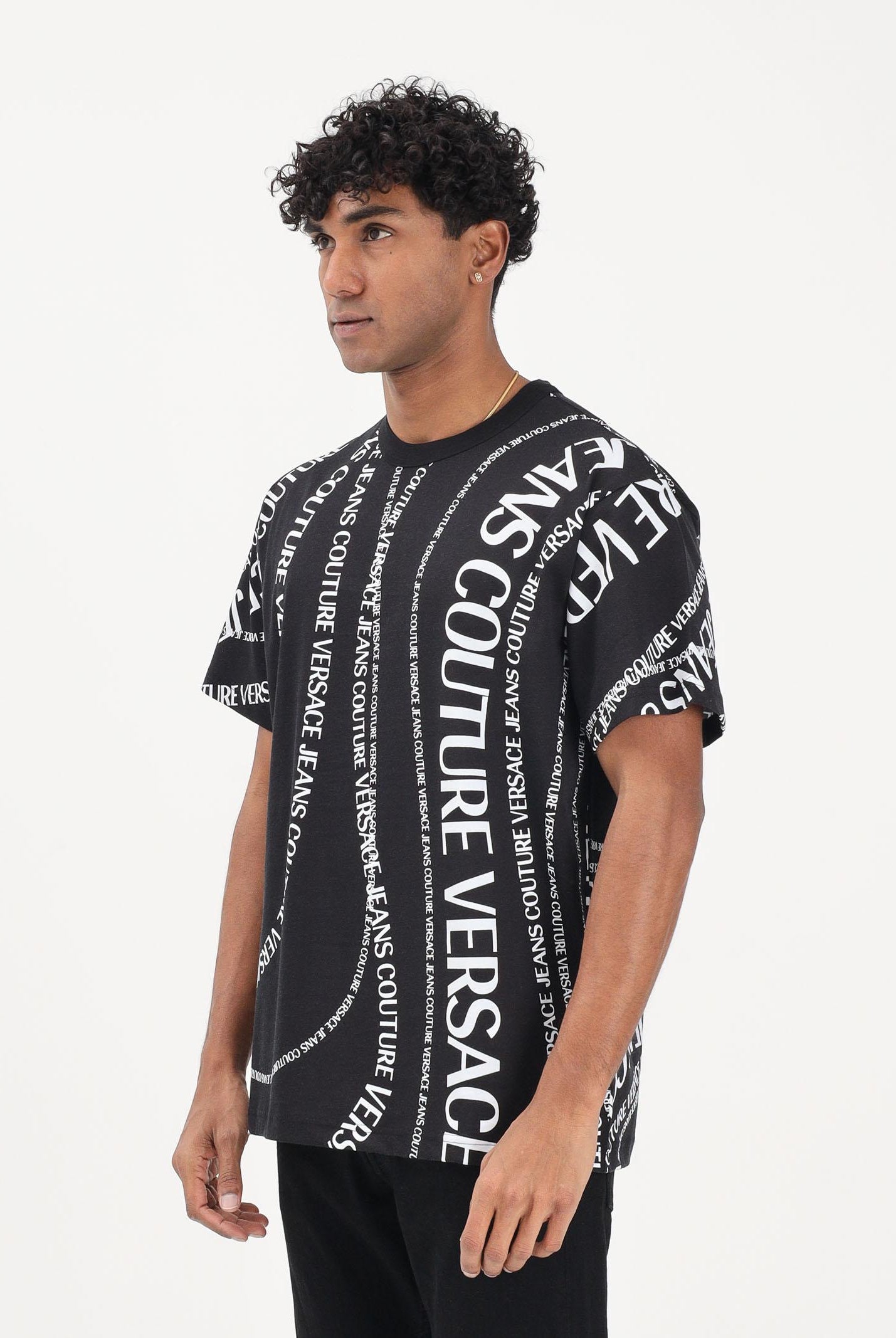 VERSACE JEANS COUTURE T-shirt a manica corta nera da uomo con stampa Logomania 80GAH6R0JS555 L01 VERSACE JEANS COUTURE
