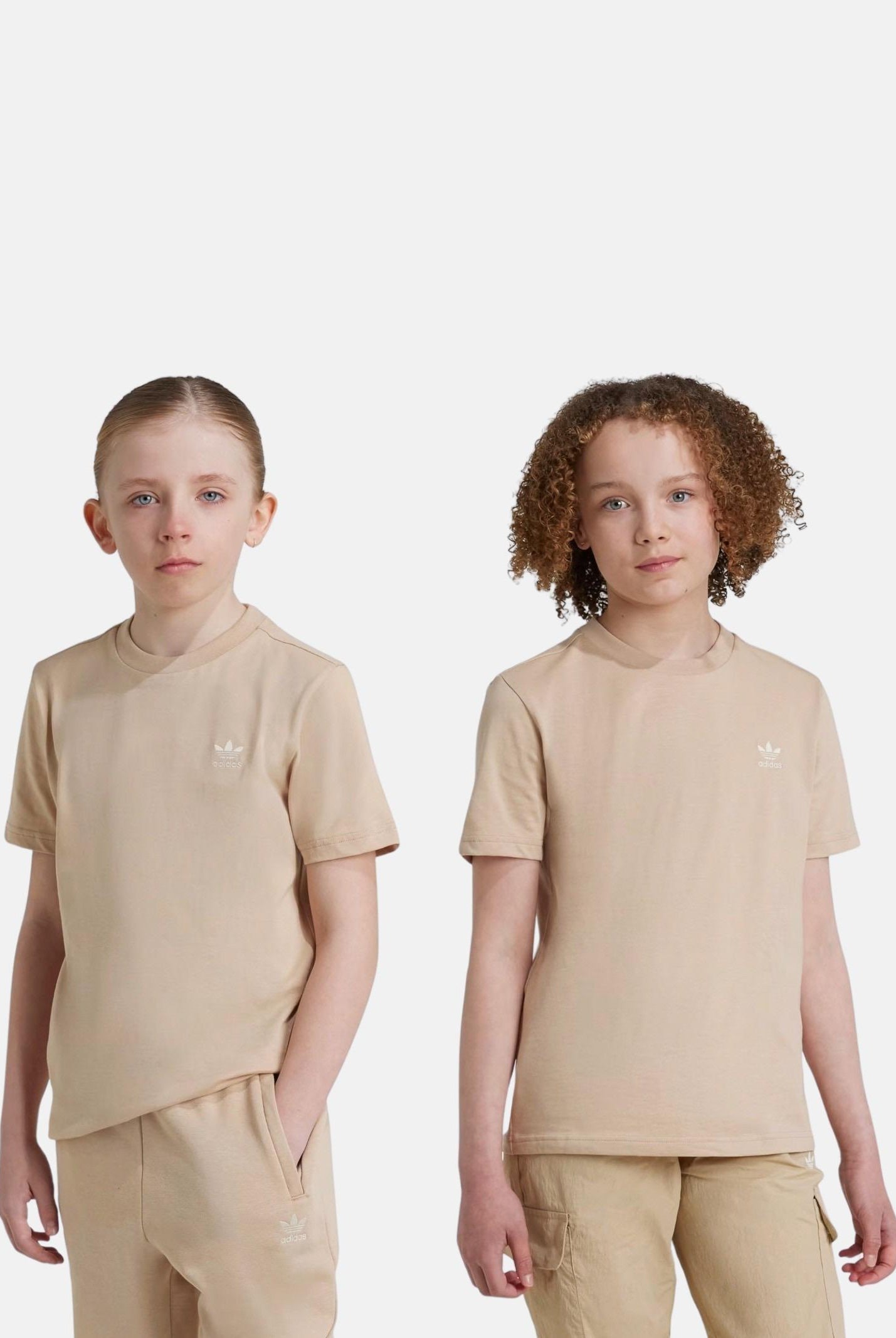 T-shirt a manica corta beige per bambino e bambina con ricamo Trefoil IX5263 ADIDAS ORIGINALS