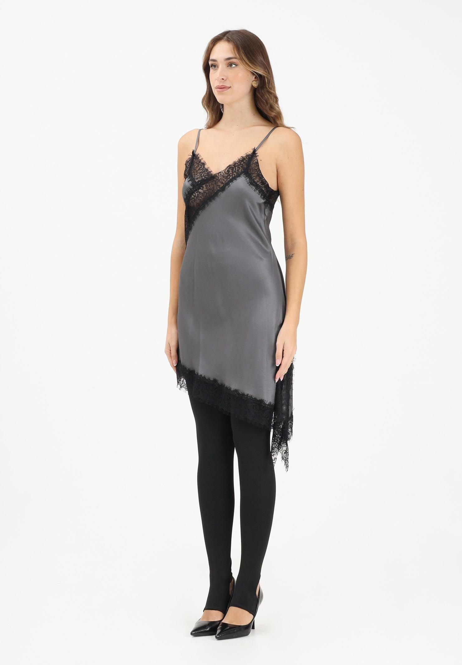 VICOLO Abito corto grigio da donna con inserti in pizzo nero TF0255 GR VICOLO