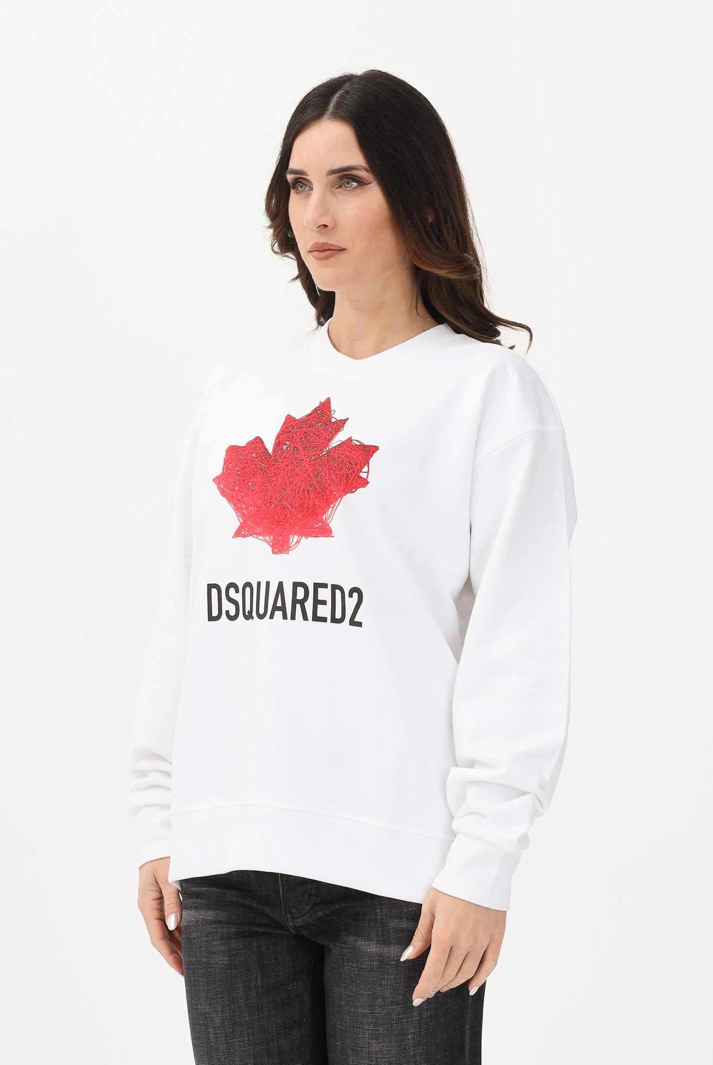 DSQUARED2 Felpa girocollo bianca per donna, ragazzi e bambini con stampa DQ3193D0AGW DQ100 DSQUARED2