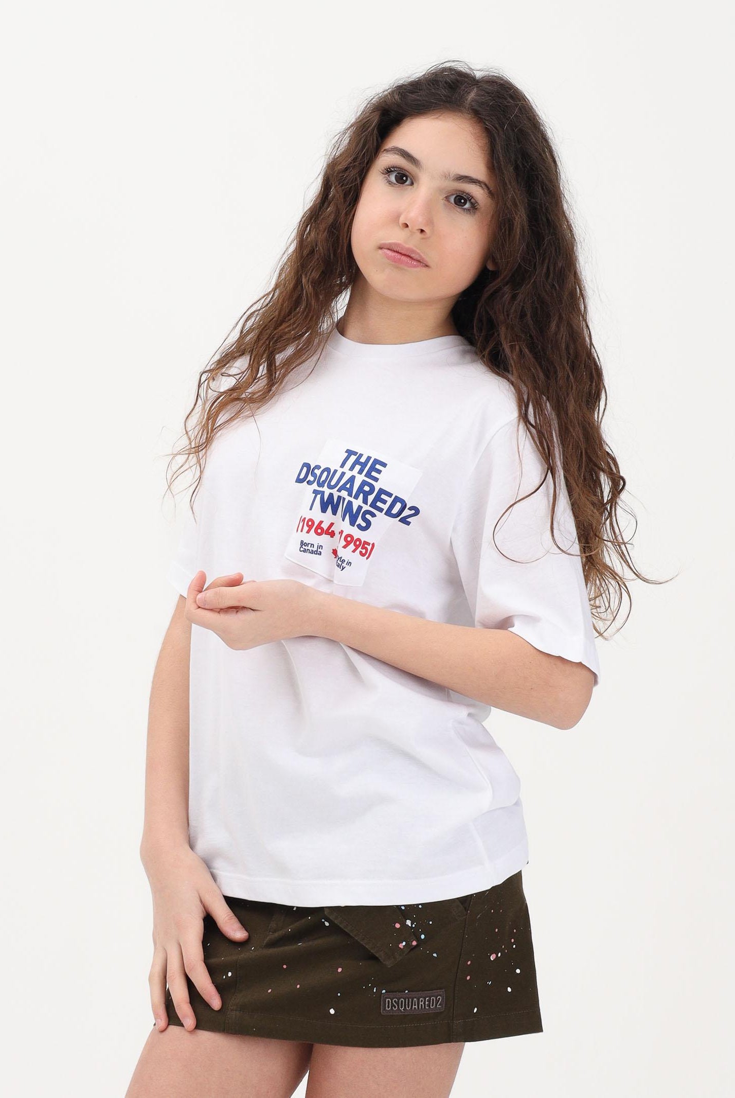 DSQUARED2 T-shirt a manica corta bianca per donna, ragazzi e bambini con stampa DQ3166D004G DQ100 DSQUARED2