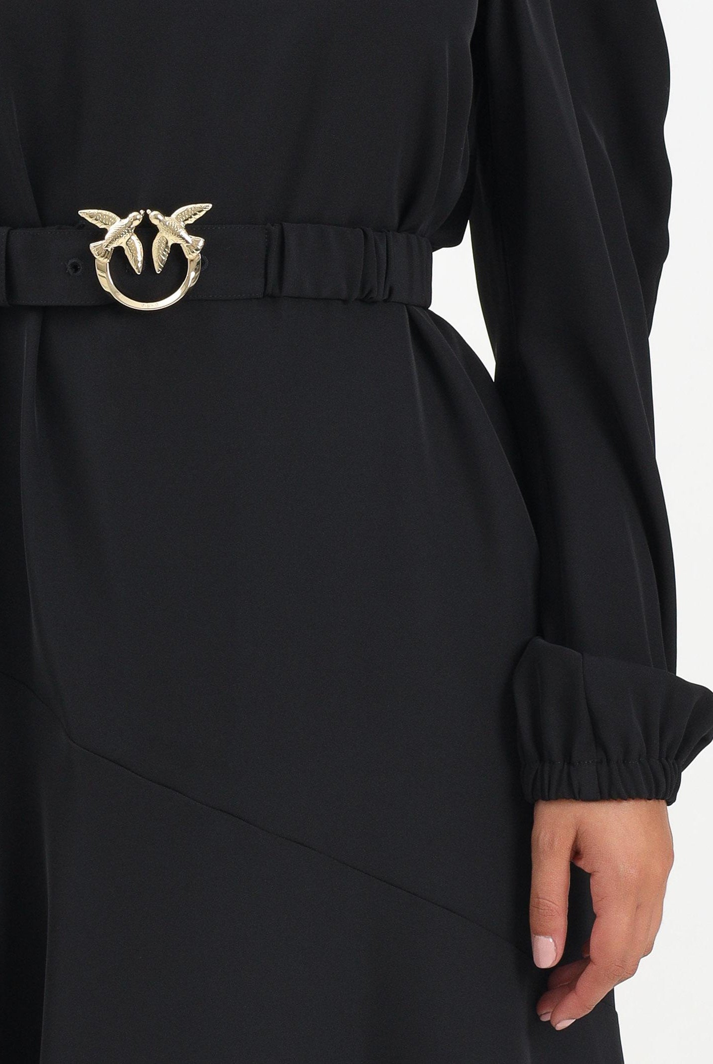 PINKO Abito longuette nero da donna con cintura Love Birds 105727A2U2 Z99 PINKO