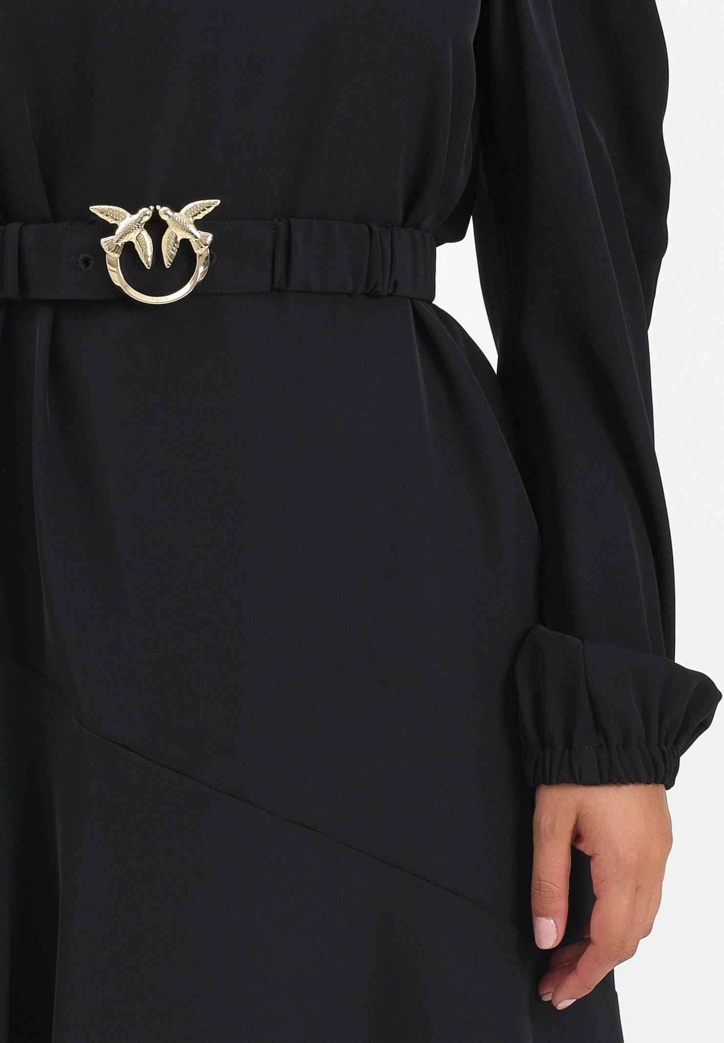 PINKO Abito longuette nero da donna con cintura Love Birds 105727A2U2 Z99 PINKO