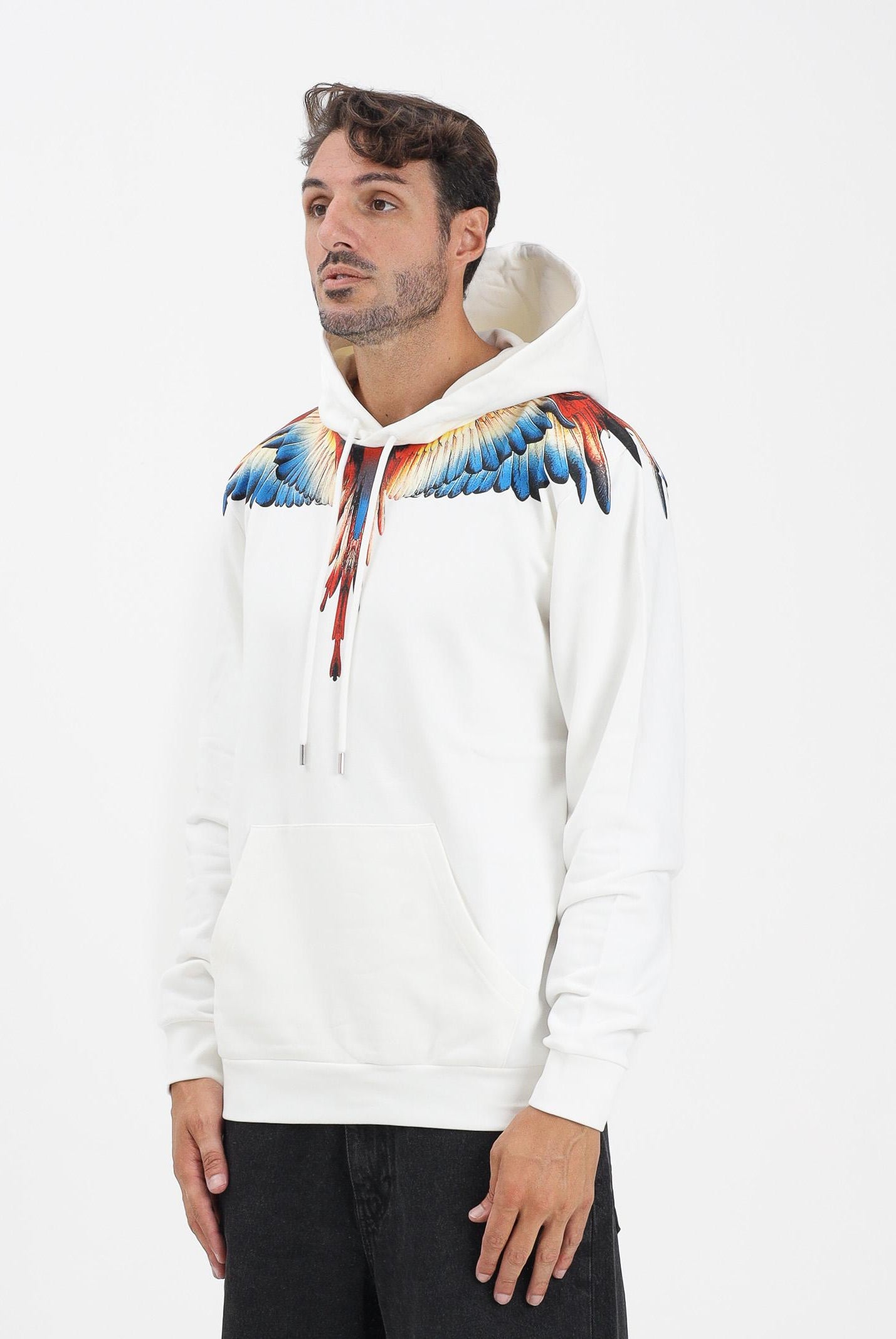 MARCELO BURLON COUNTY OF MILAN Felpa con cappuccio bianca da uomo caratterizzata da stampa ali F5CAMAHS059 013 MARCELO BURLON COUNTY OF MILAN