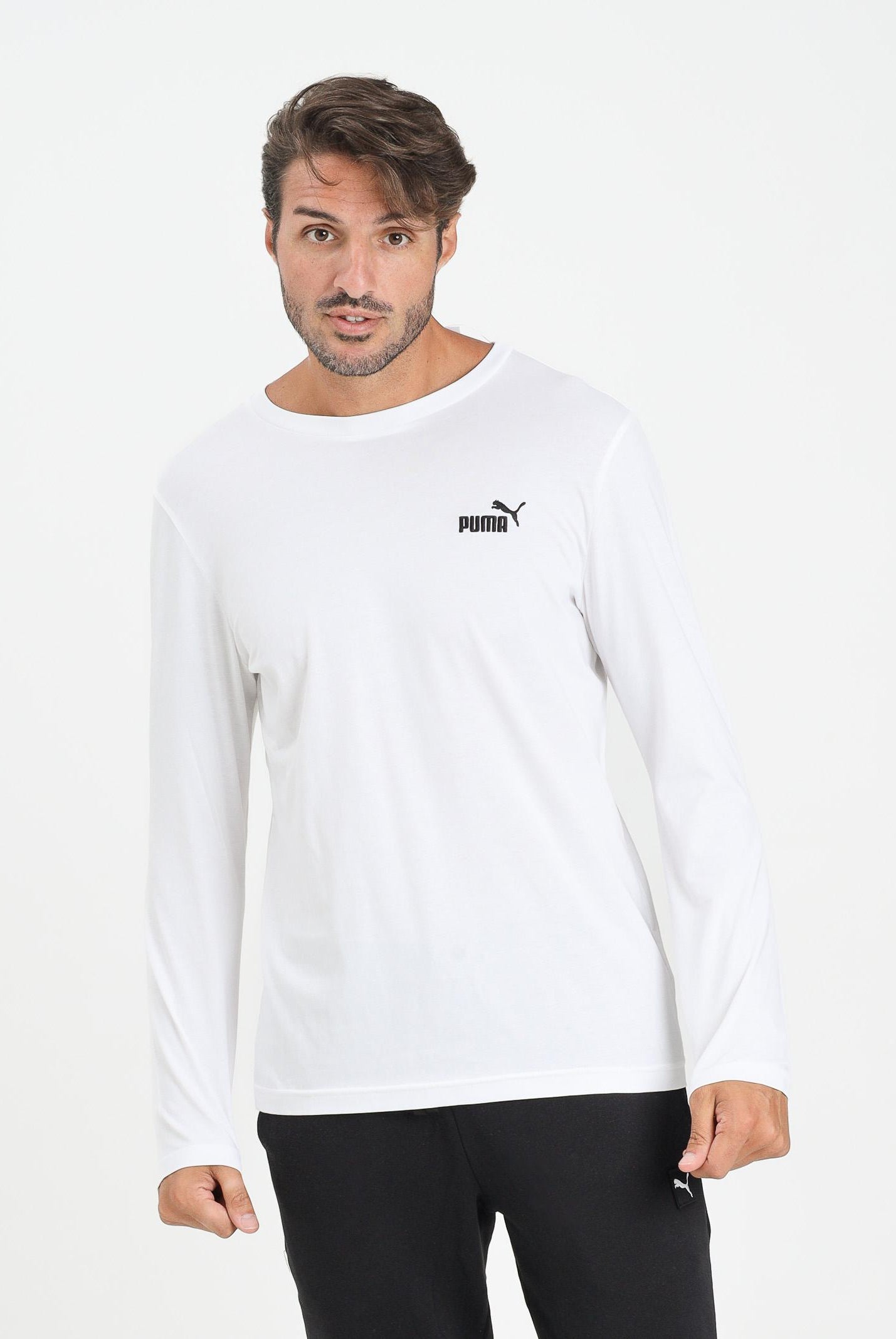 PUMA T-shirt a manica lunga Essentials con logo N. 1 bianca da uomo 682546 02 PUMA