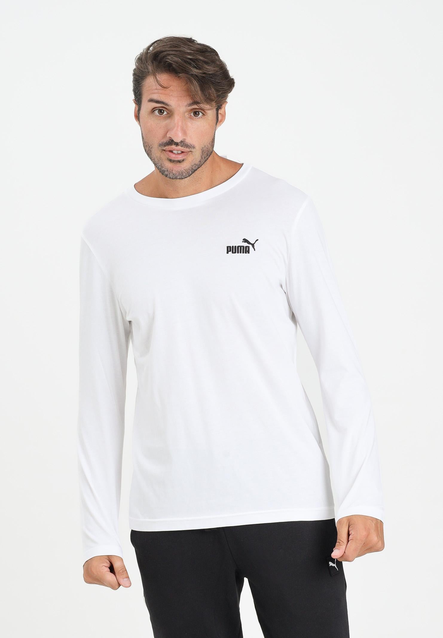 PUMA T-shirt a manica lunga Essentials con logo N. 1 bianca da uomo 682546 02 PUMA