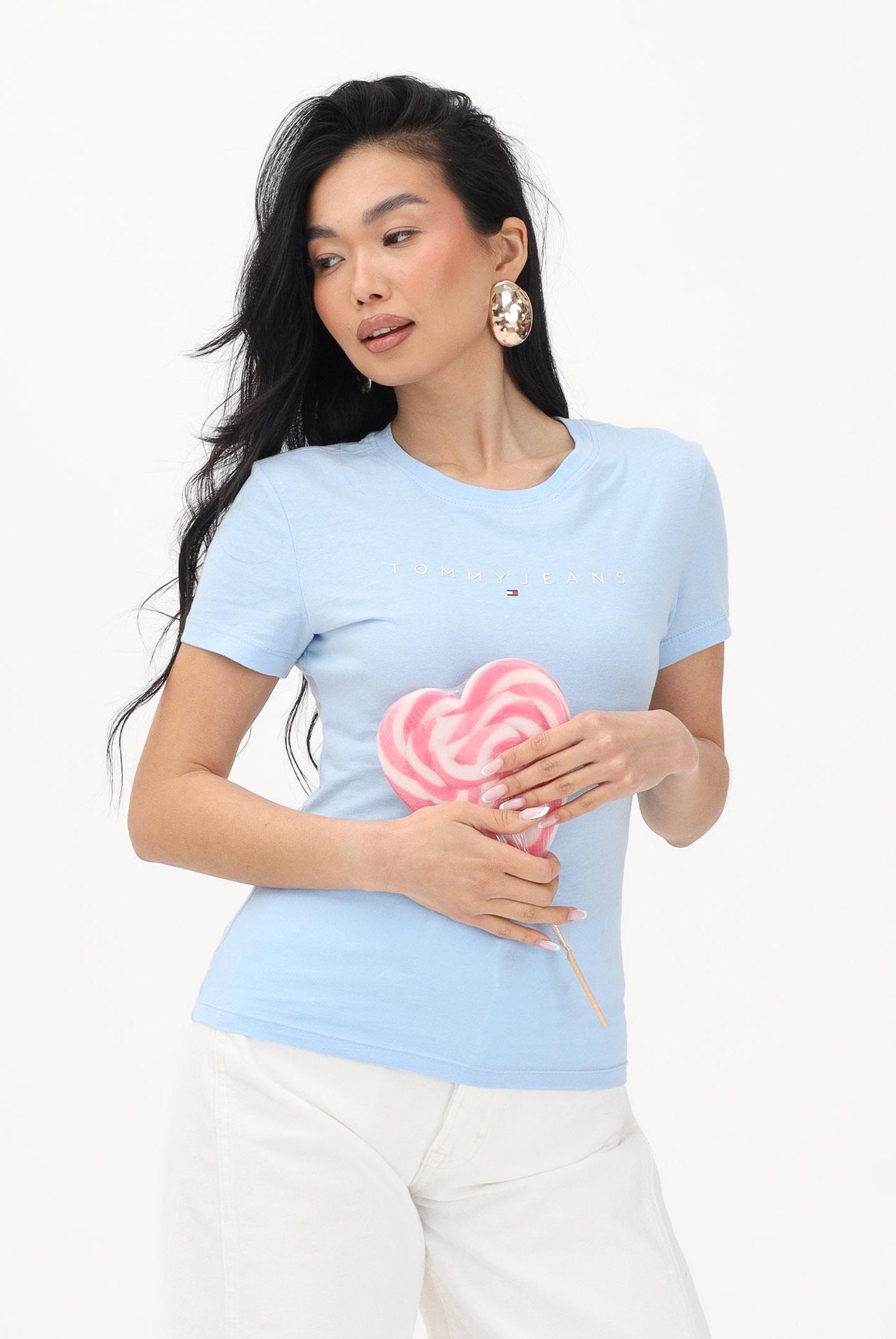 TOMMY JEANS T-shirt a manica corta azzurra da donna con logo DW0DW18398 C1T TOMMY JEANS