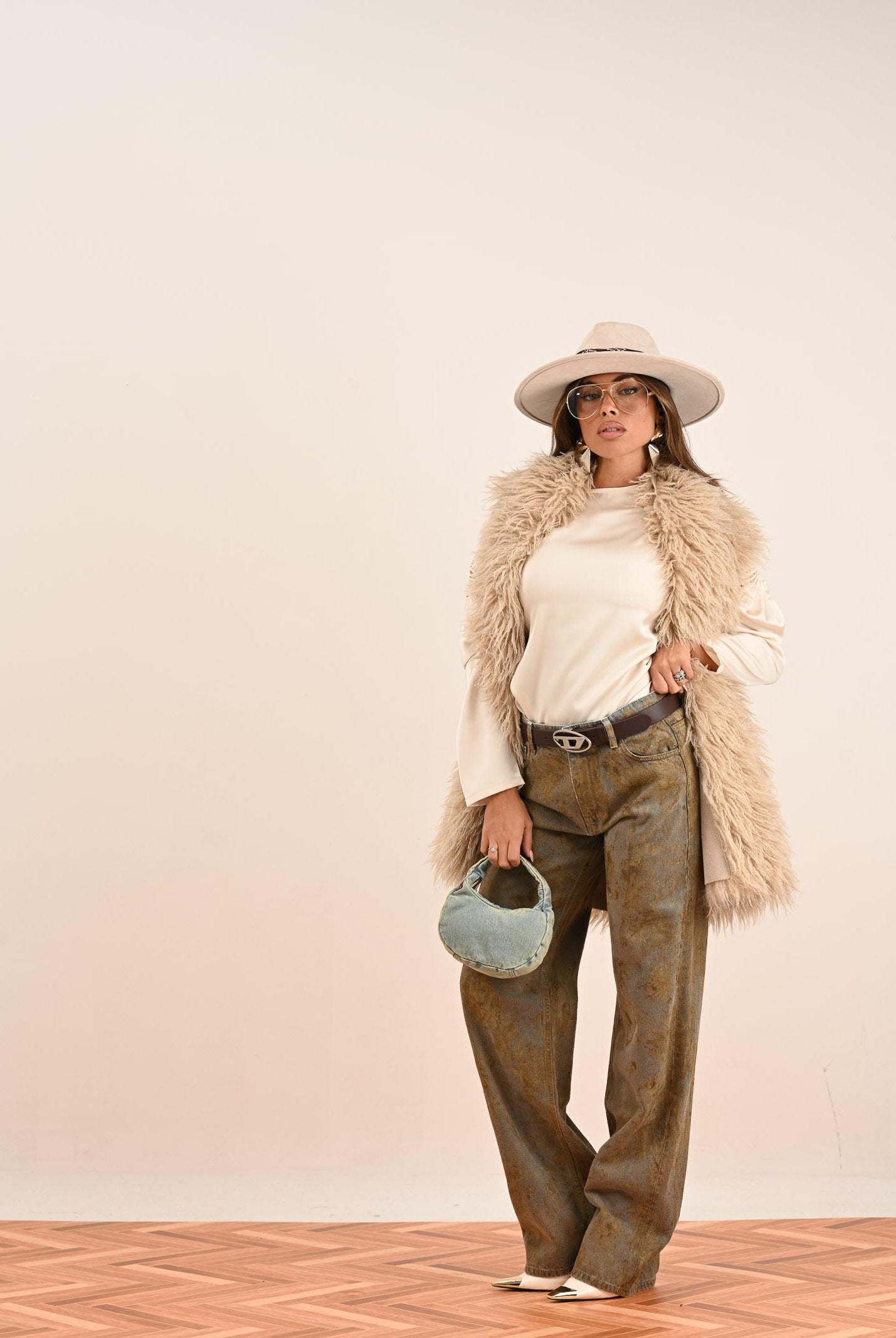 VICOLO Jeans Alex in denim effetto marmorizzato con sfumature beige DF5157 SP VICOLO