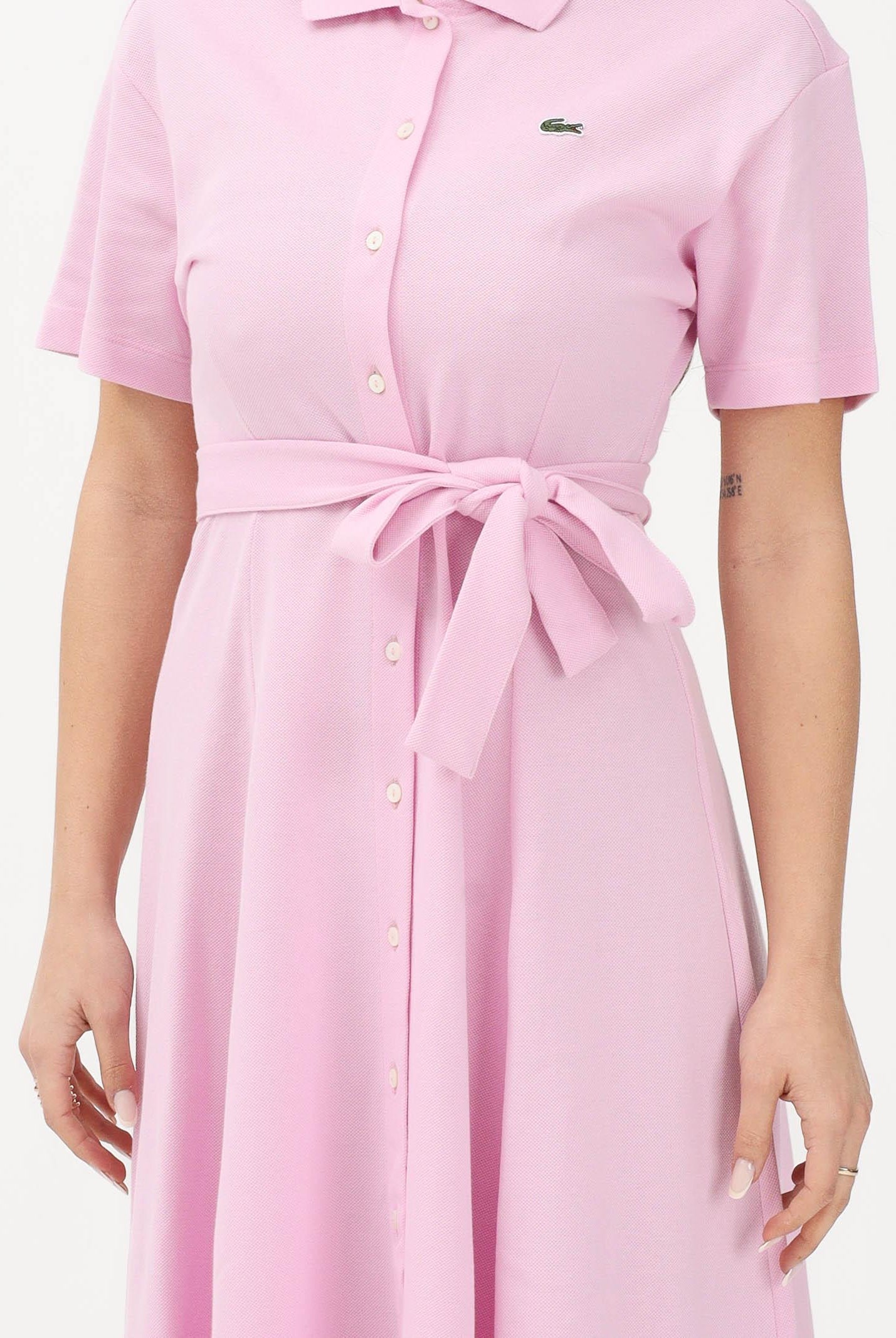 LACOSTE Abito midi rosa da donna in mini piqué EF9621 Z4H LACOSTE