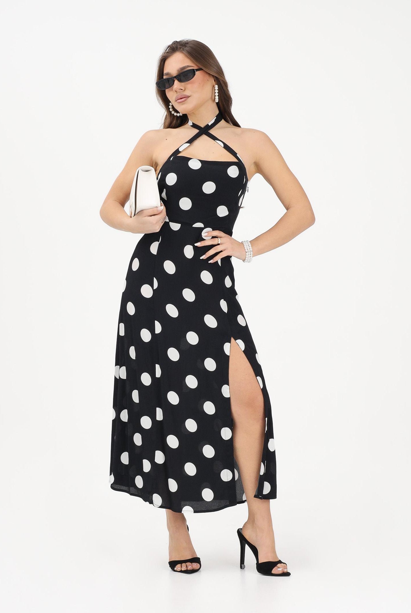 MAR DE MARGARITAS Abito midi Paula nero da donna con maxi pois MMABW01536 NE140 Mar de margaritas