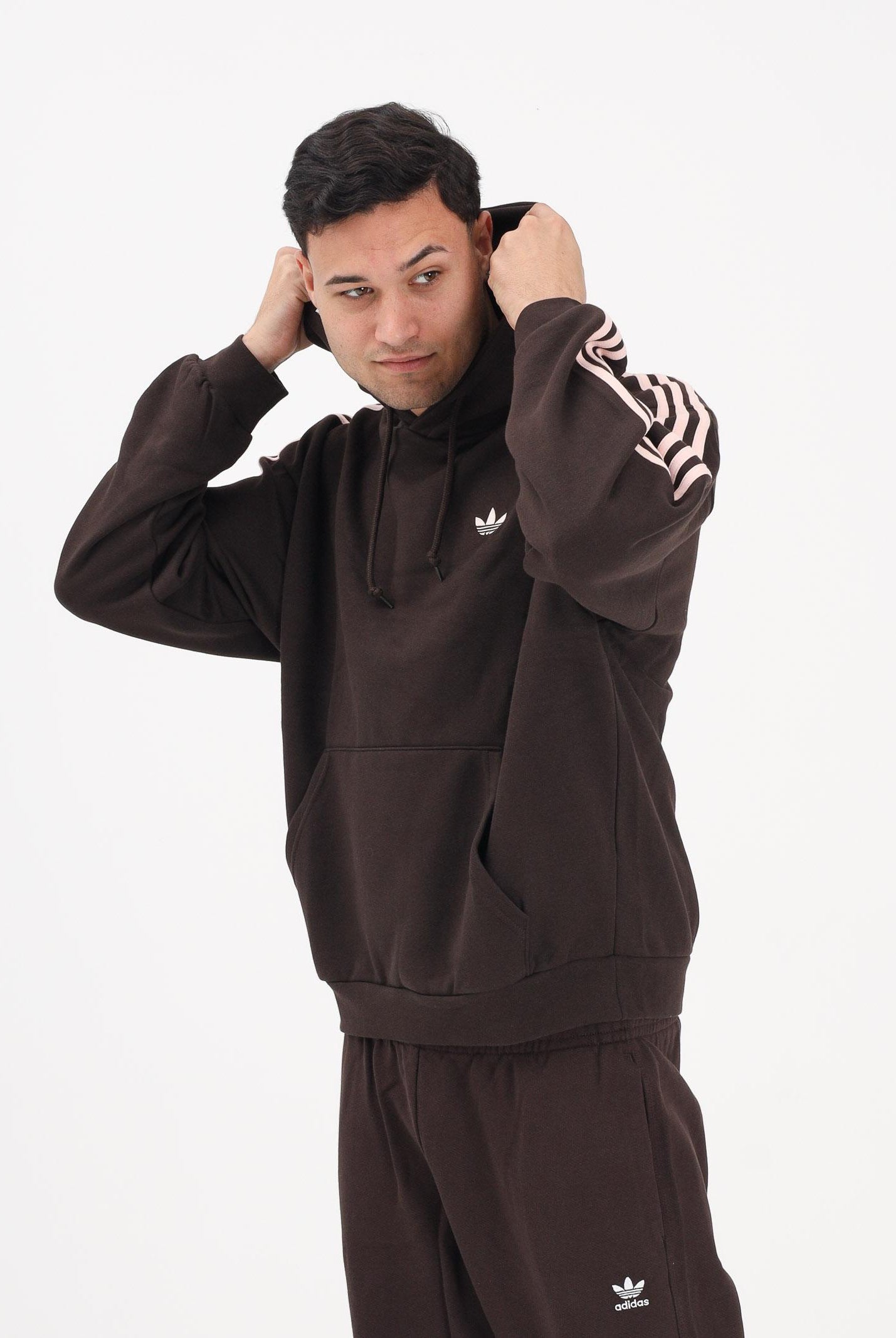 ADIDAS ORIGINALS Felpa con cappuccio ADICOLOR CLASSICS 3 STRIPES marrone e rosa per uomo e donna KE0880 . ADIDAS ORIGINALS