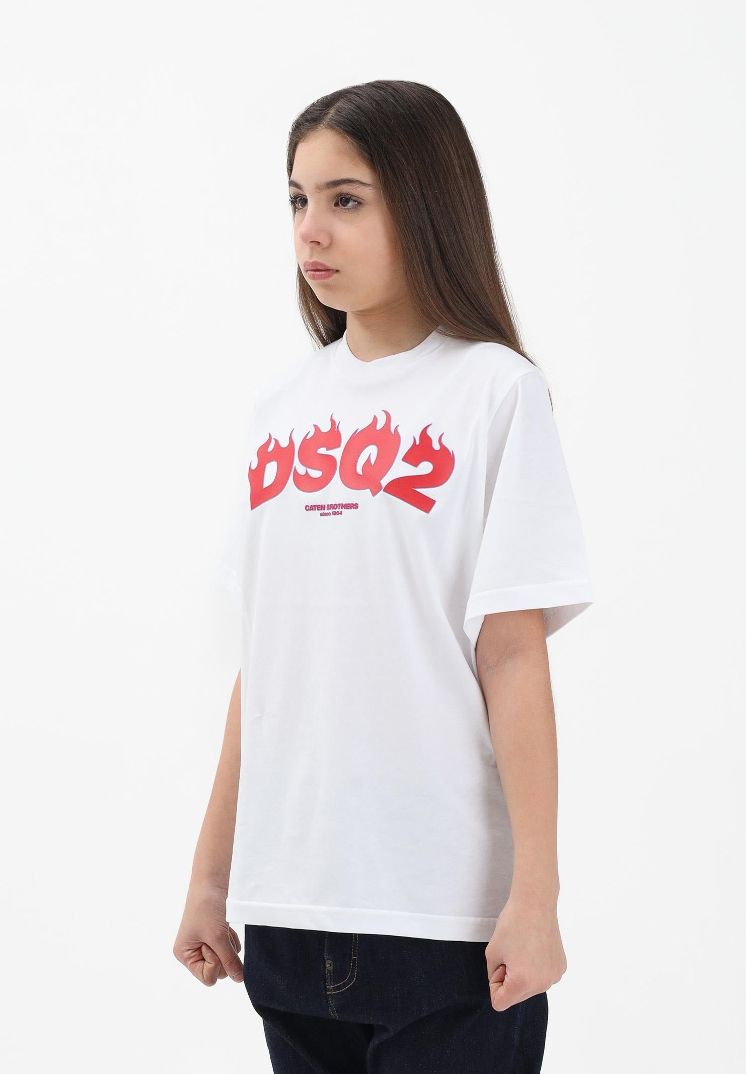DSQUARED2 T-shirt a manica corta bianca per donna, ragazzi e bambini con logo DSQ2 DQ3168D00XM DQ100 DSQUARED2