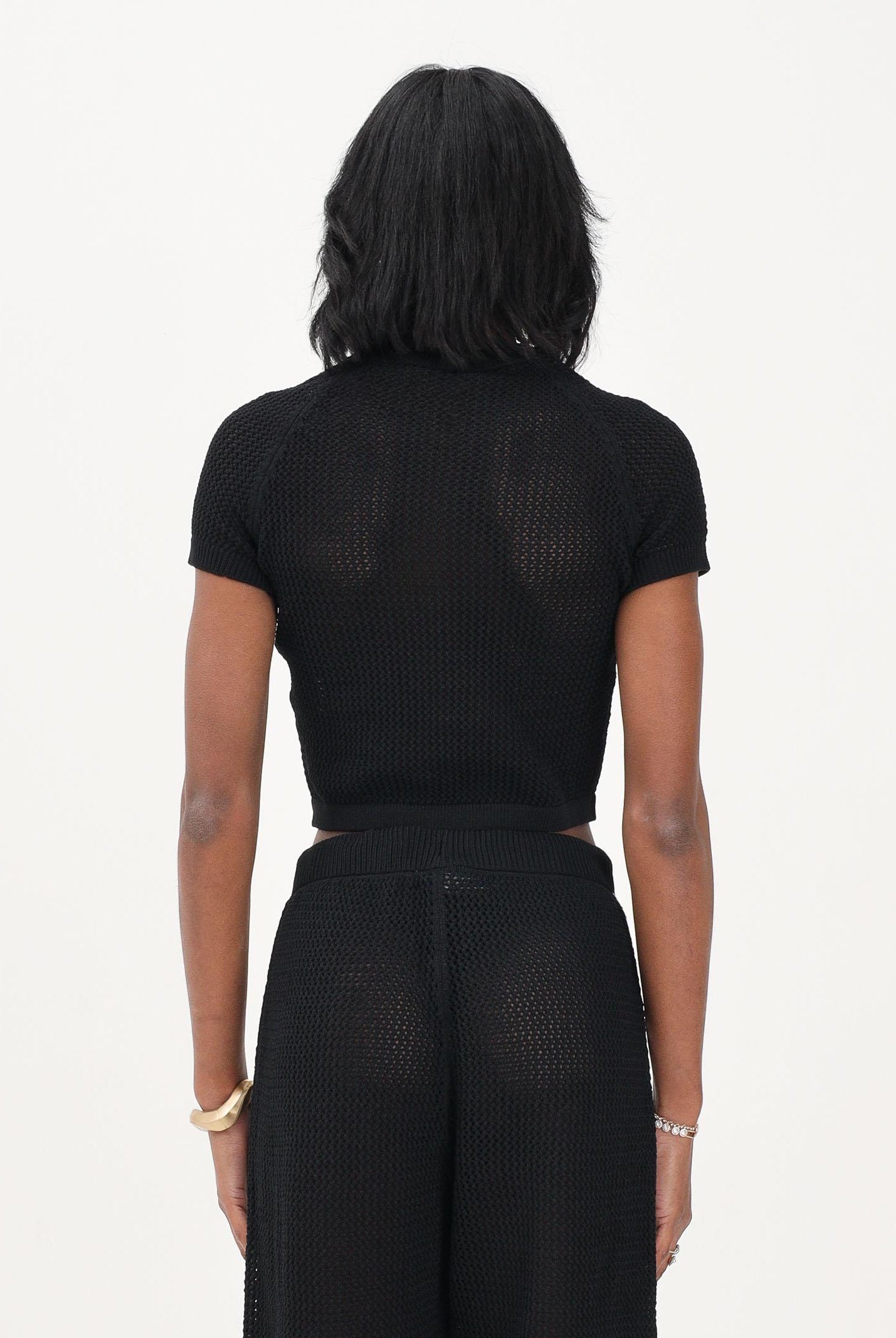 ADIDAS ORIGINALS Maglia a manica corta KNITTED CROCHET CALI nera da donna KC6481 . ADIDAS ORIGINALS