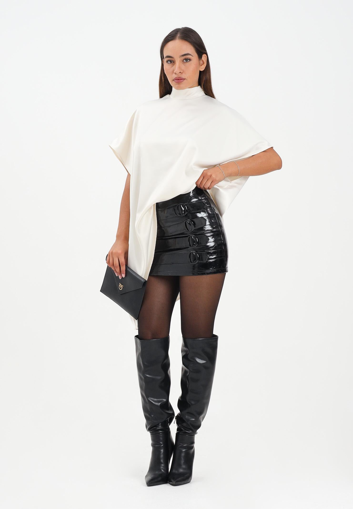 TPN Gonna corta Bovey nera da donna in ecopelle effetto vinile BOVEY012W5 D6 TPN