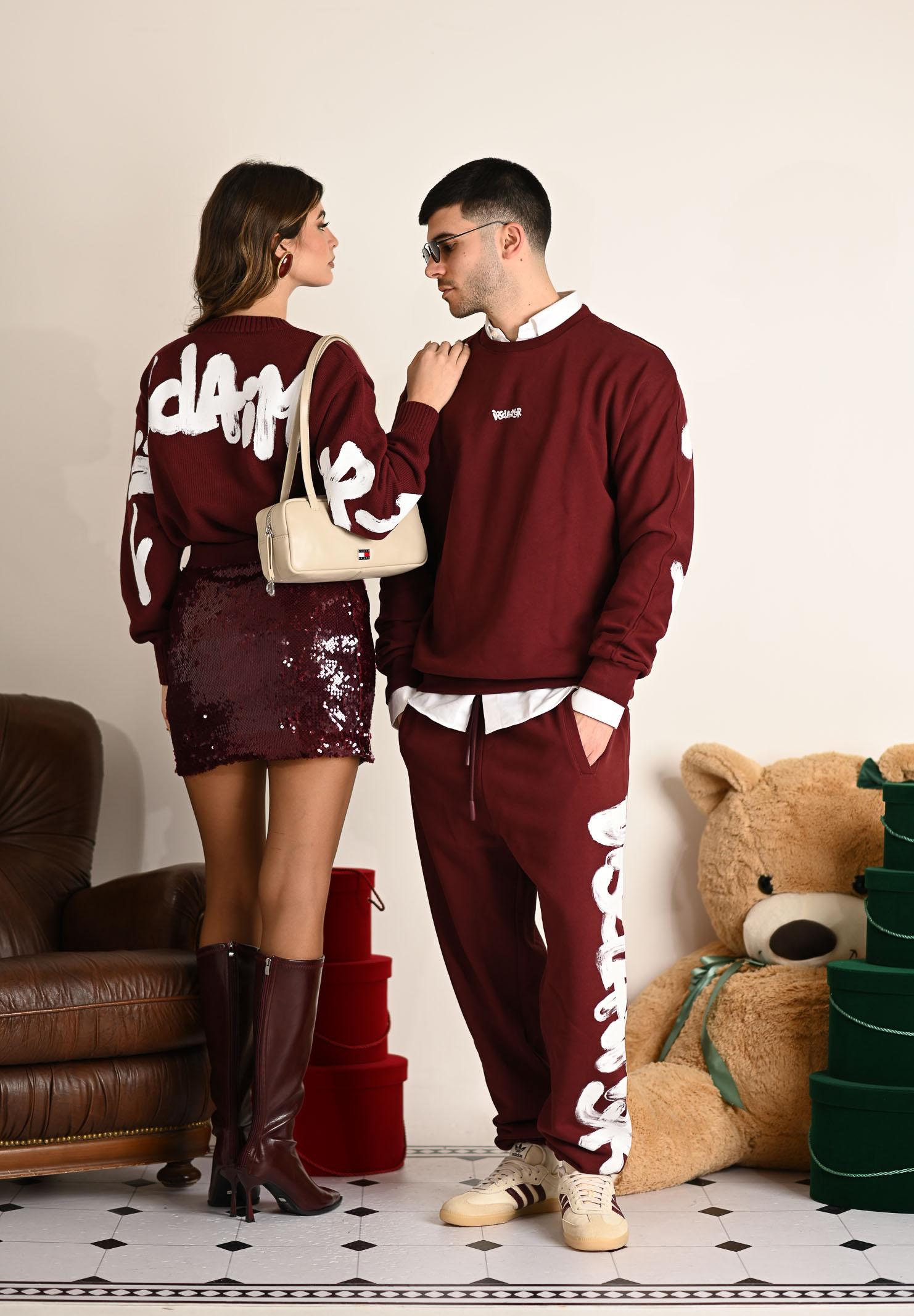 DISCLAIMER Maglioncino girocollo bordeaux da uomo con stampa logo 25IDS55116 BO DISCLAIMER
