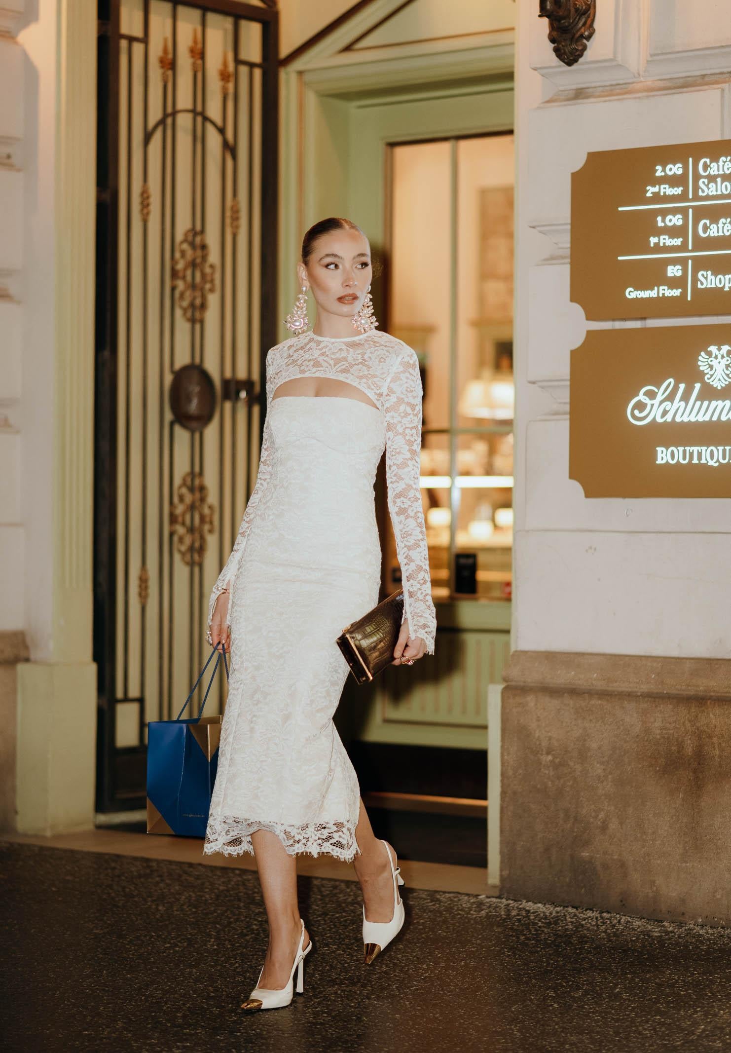 SANTAS Abito midi CHARME in pizzo panna da donna PV2602 PA SANTAS