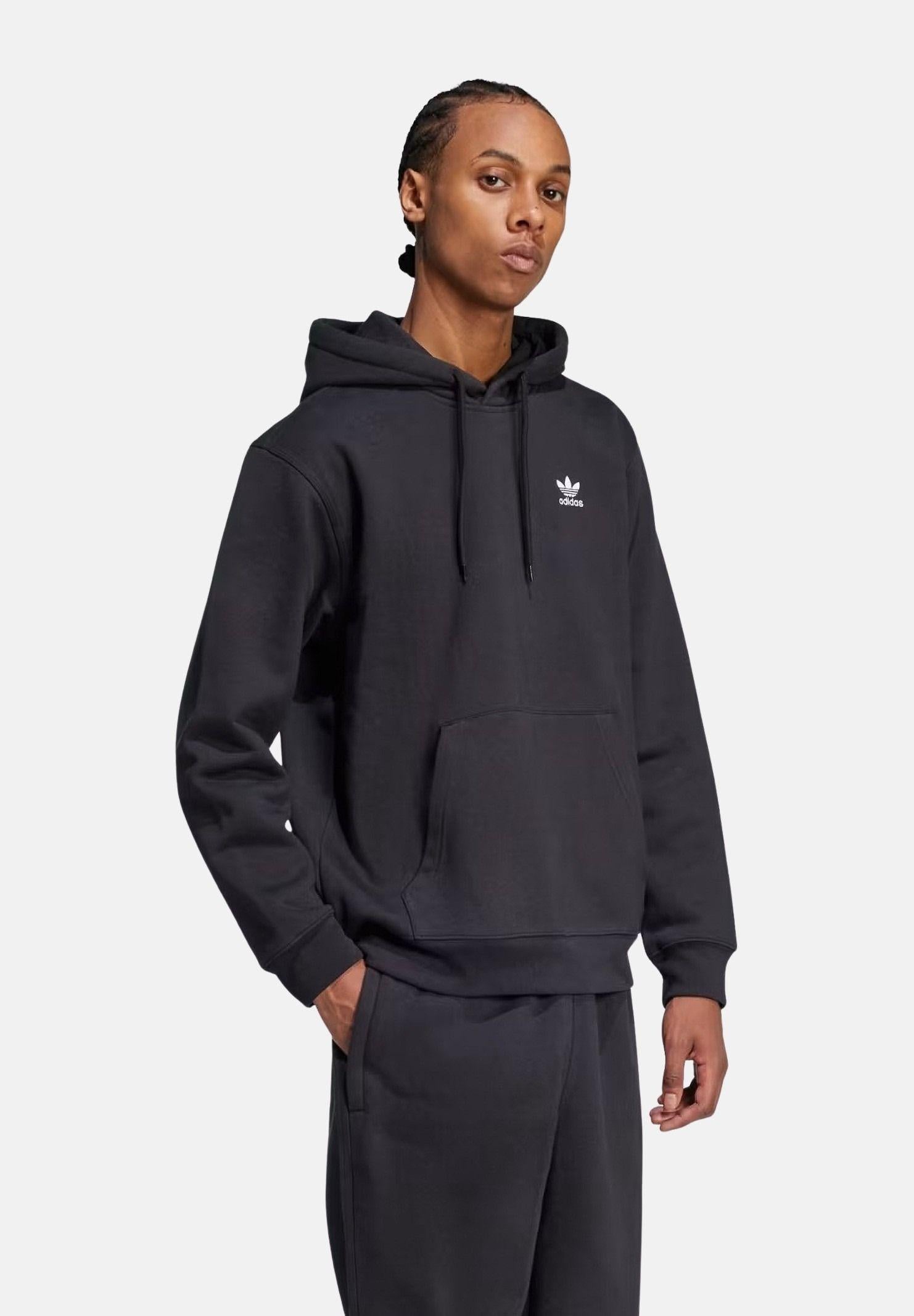 ADIDAS ORIGINALS Felpa con cappuccio Trefoil Essentials Loose nera da uomo JV6056 . ADIDAS ORIGINALS