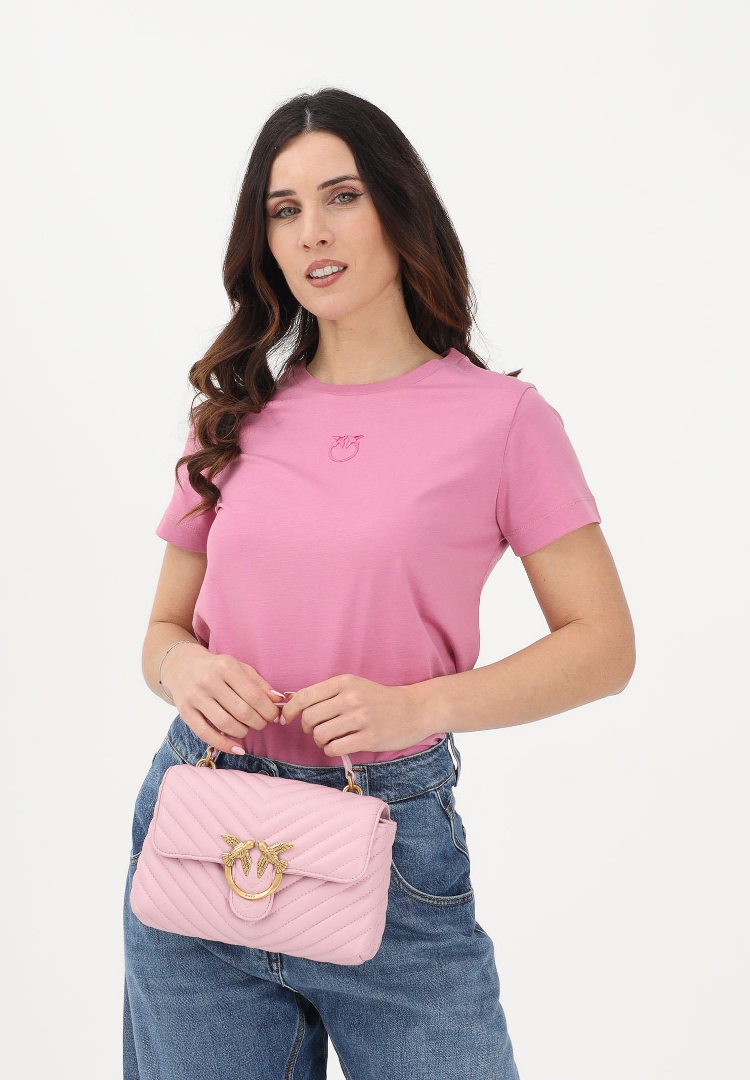 PINKO T-shirt a manica corta rosa da donna con ricamo logo Love Birds 100355A339 Q48 PINKO