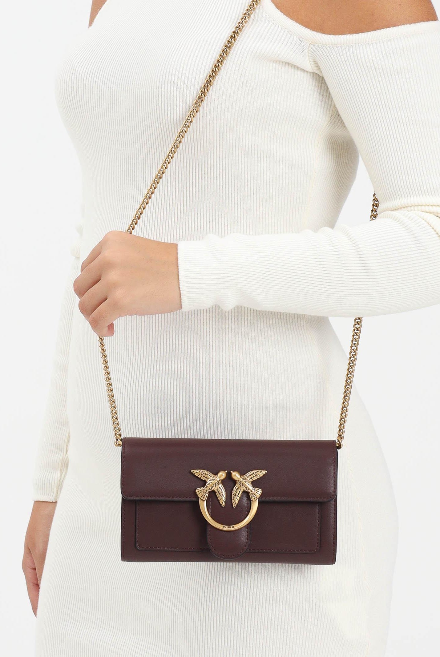 PINKO Pochette Love Bag a tracolla in morbida pelle mano seta marrone da donna 100062A0F1 L86Q PINKO