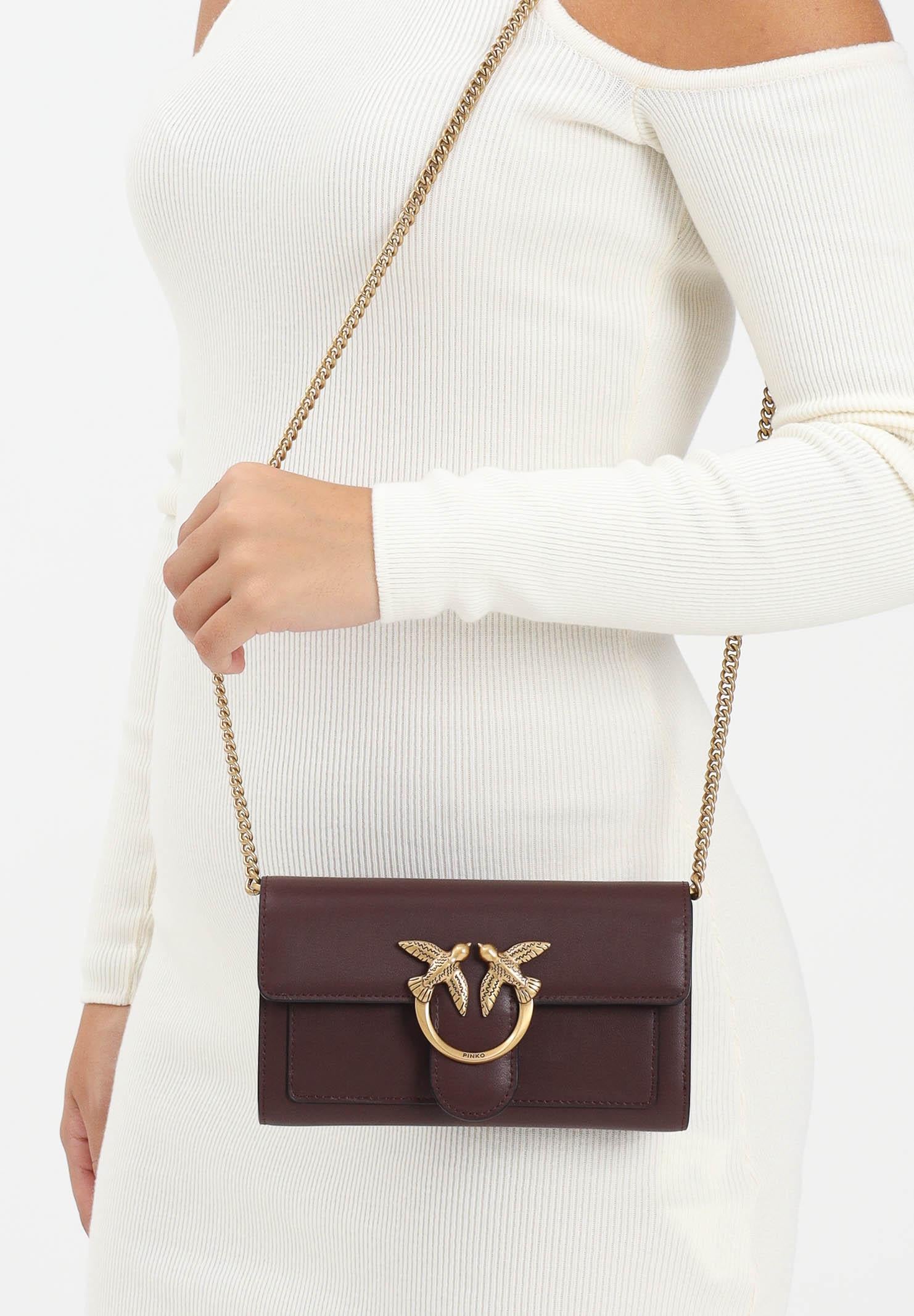 PINKO Pochette Love Bag a tracolla in morbida pelle mano seta marrone da donna 100062A0F1 L86Q PINKO