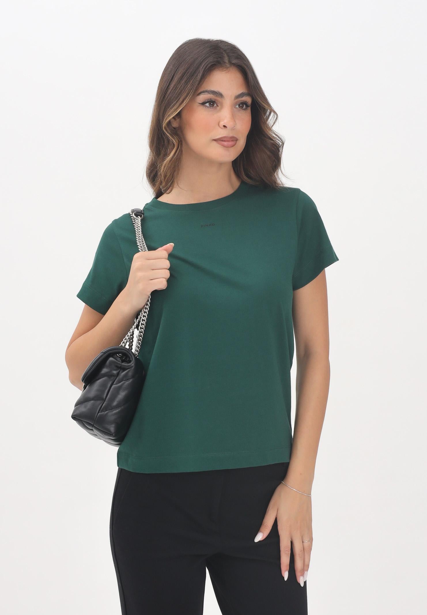 PINKO T-shirt a manica corta verde da donna con logo 100373A2RE X79 PINKO