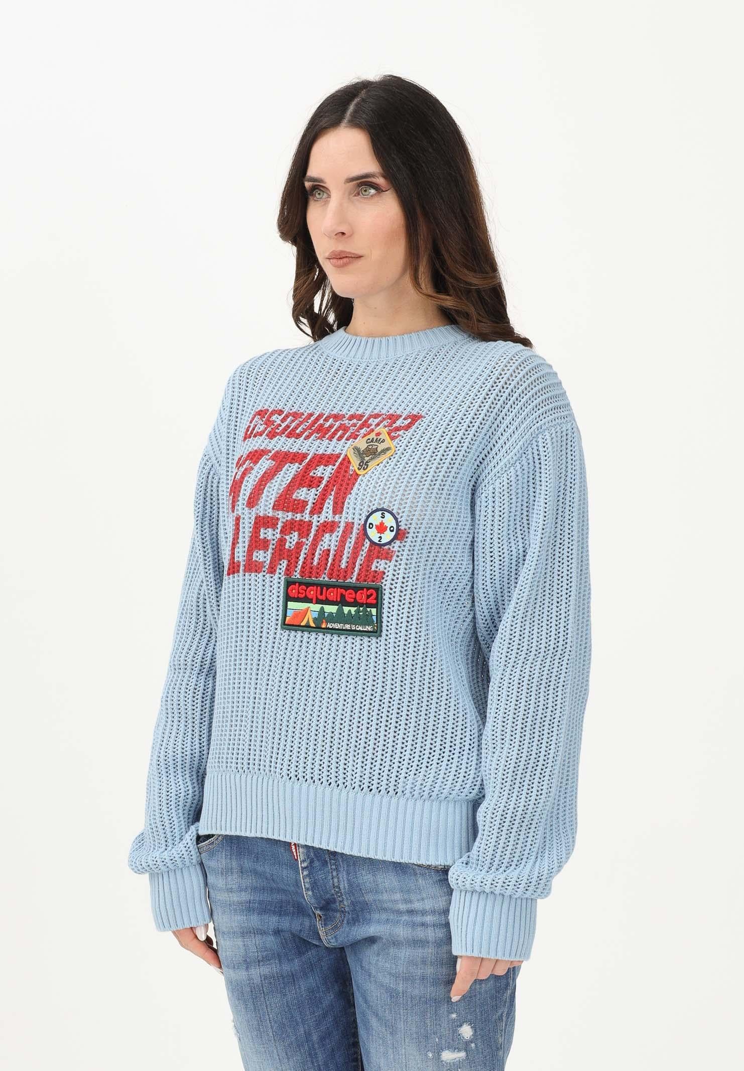 DSQUARED2 Maglioncino girocollo celeste per donna, bambino e bambina con maxi logo e patch DQ3243D0AGR DQ814 DSQUARED2