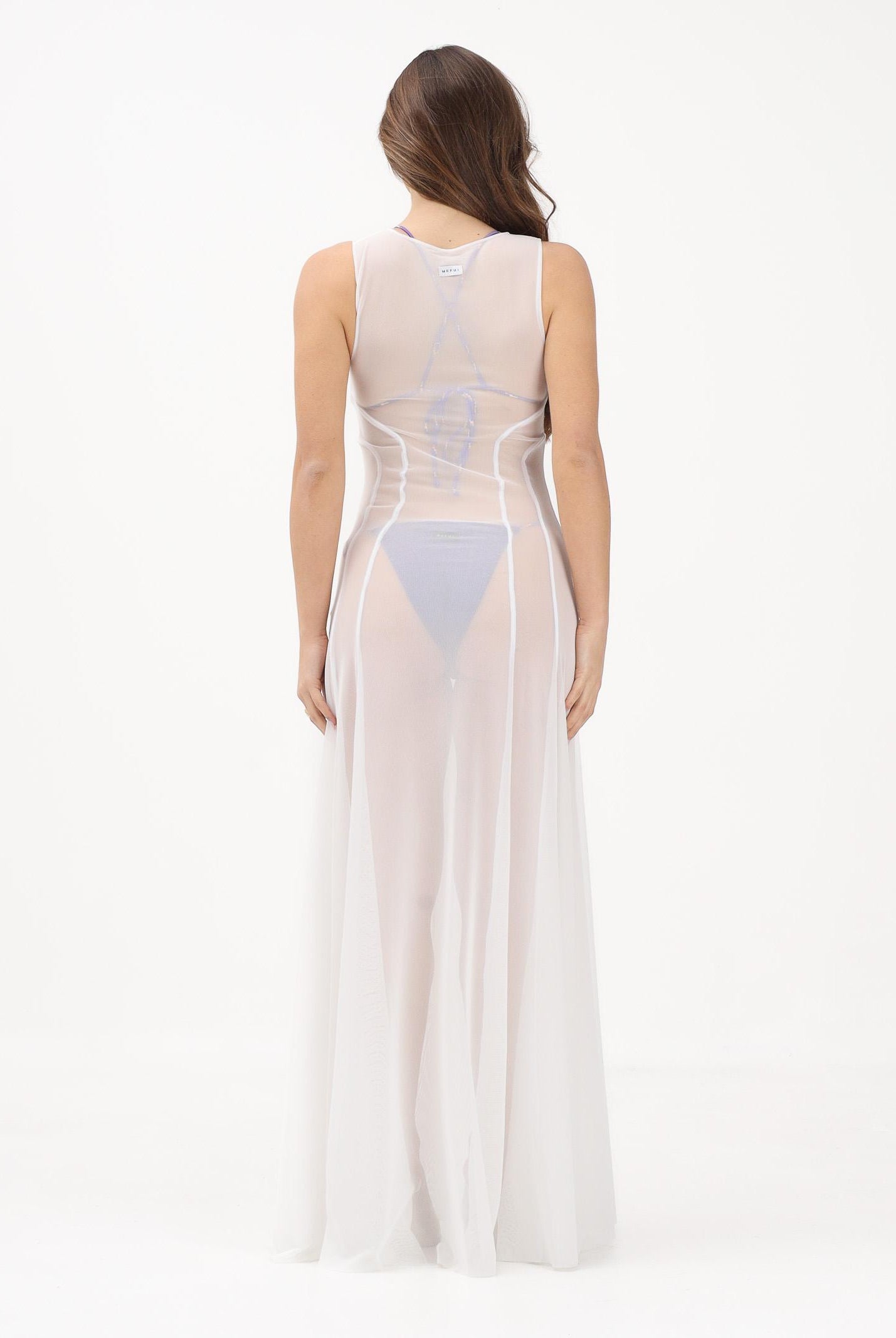 ME FUI Abito lungo bianco da donna realizzato in tulle trasparente MF26-SW0720WH . ME FUI