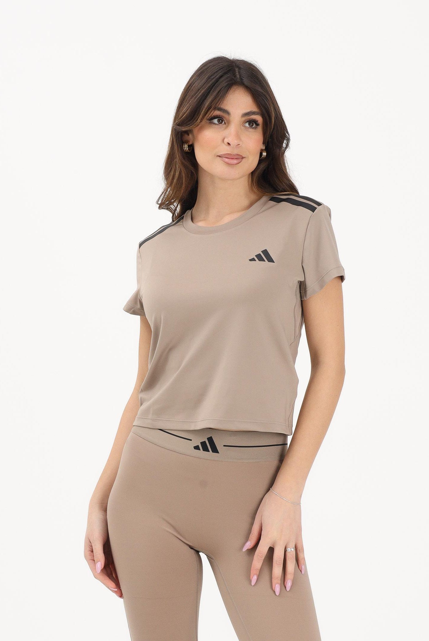 ADIDAS PERFORMANCE T-shirt a manica corta Hyperglam 3 Stripes beige da donna KQ5195 . ADIDAS PERFORMANCE