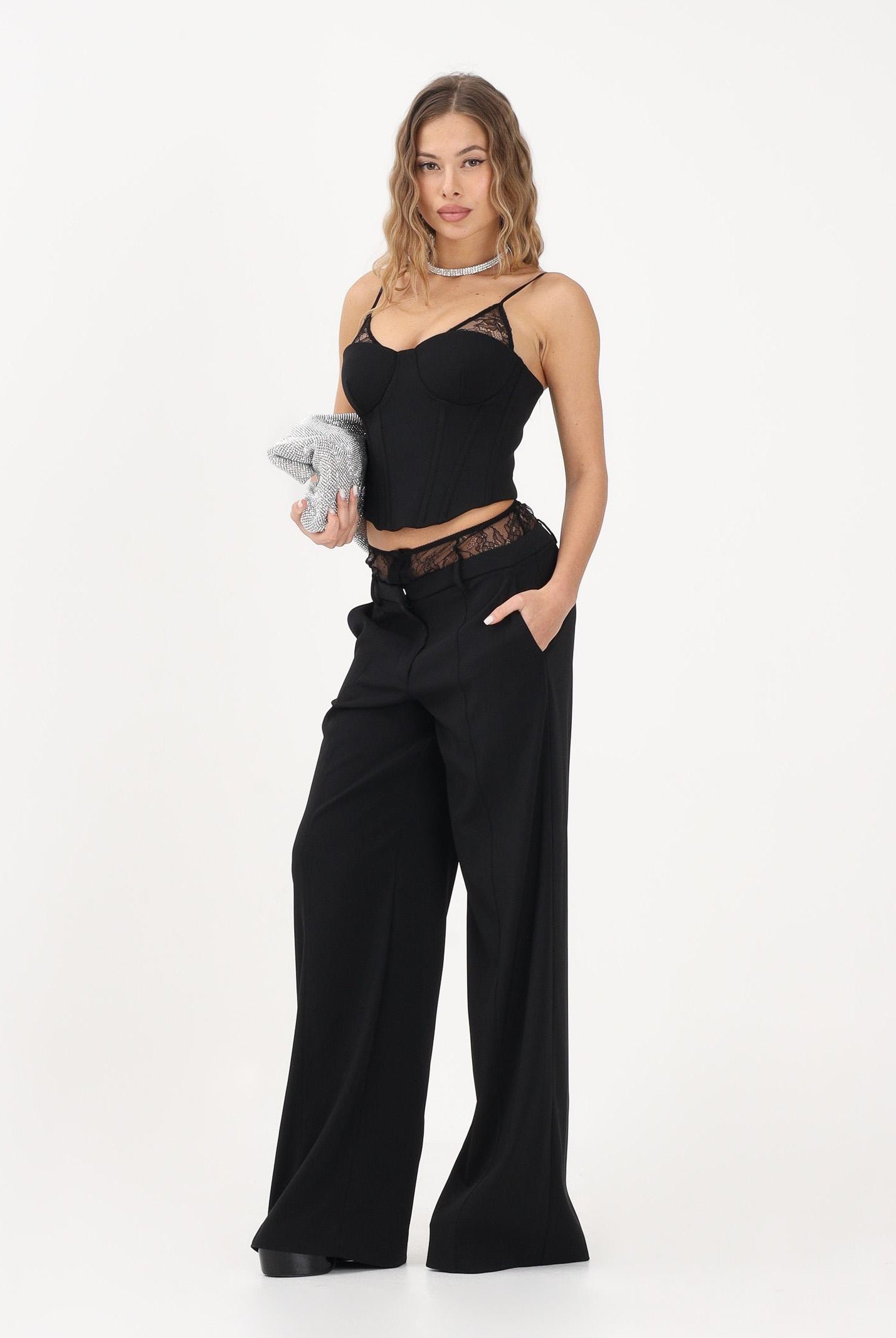 PATRIZIA PEPE Corpetto nero da donna con dettagli in pizzo 8C0830A6F5 K103 PATRIZIA PEPE