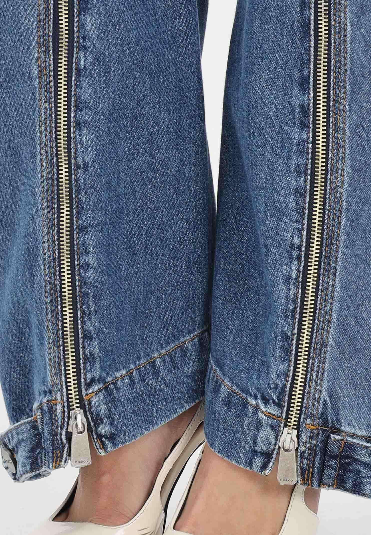 PINKO Jeans balloon SICURO ZIP realizzato in blue denim con scoloriture da donna 105680A33X PJD PINKO