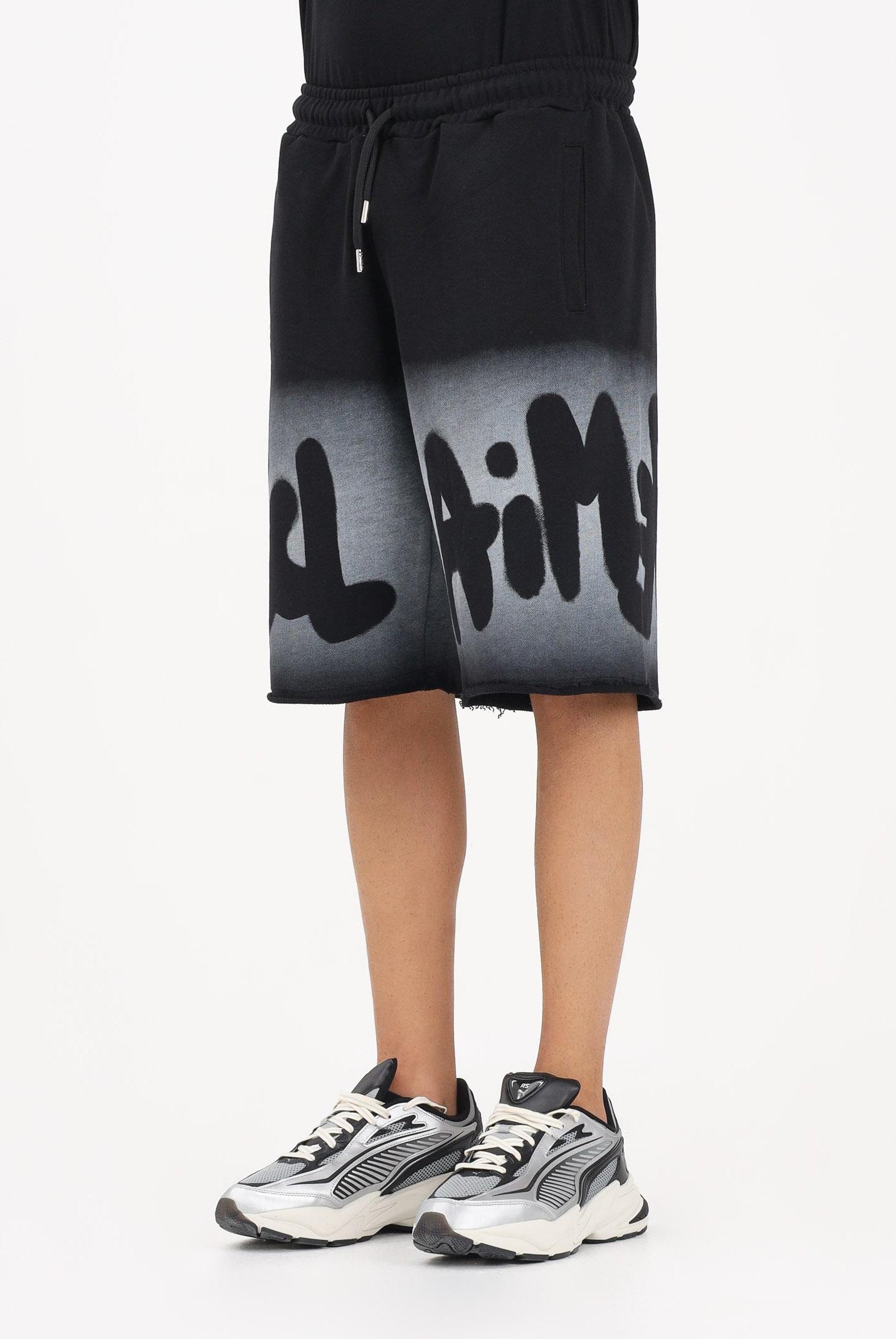 DISCLAIMER Shorts sportivo nero da uomo con stampa logo in stile graffiti 26EDS55420 NE DISCLAIMER