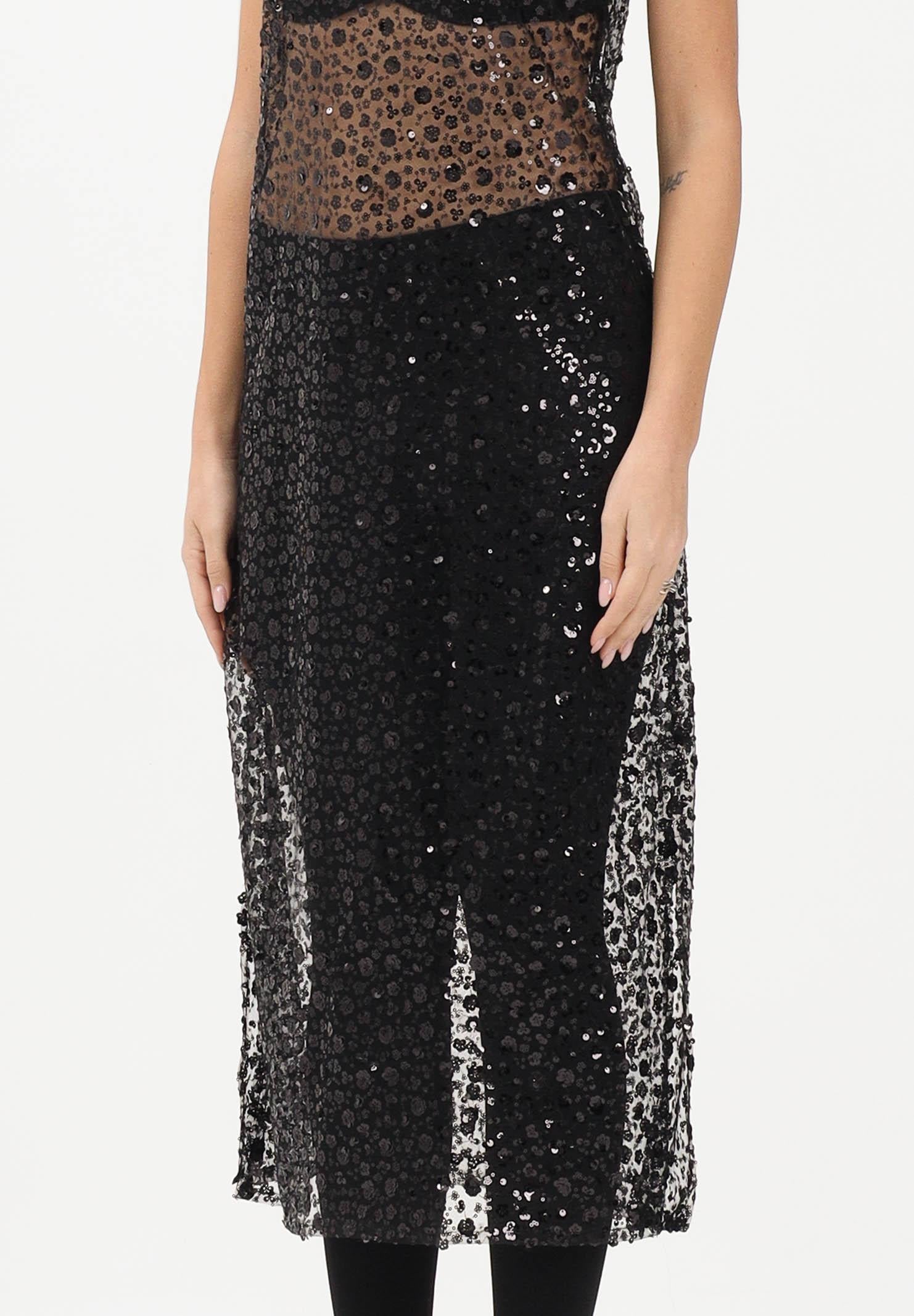 VICOLO Abito lungo nero da donna con fiorellini di paillettes TF1150 NE VICOLO