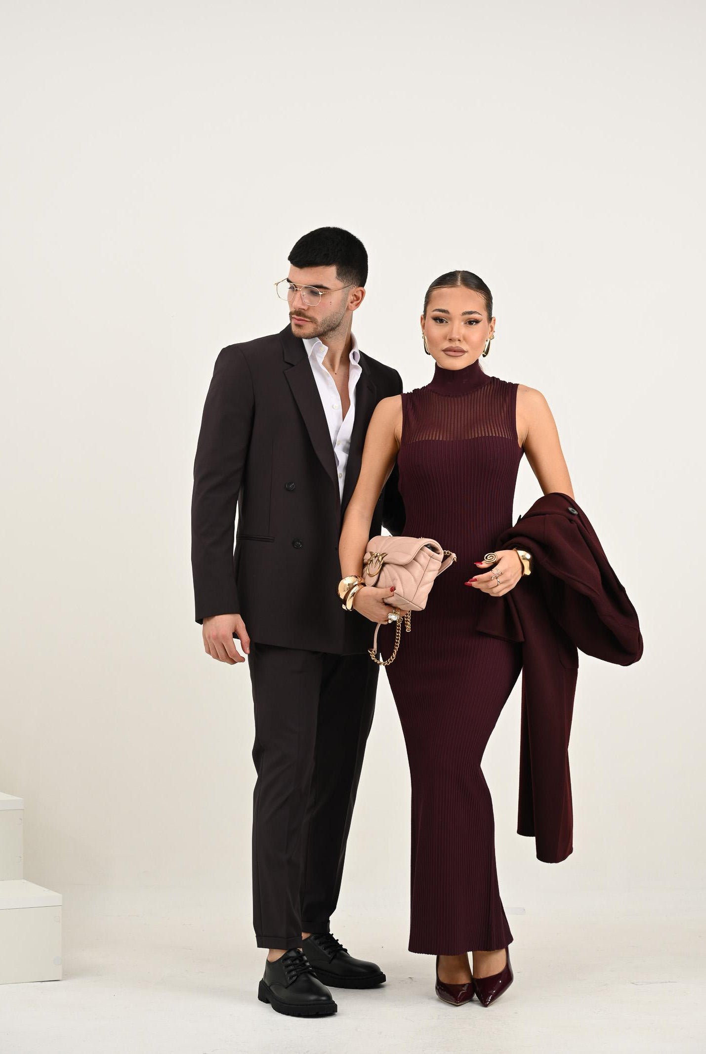 PATRIZIA PEPE Abito midi bordeaux da donna in maglia a costine 8A1555K143 M536 PATRIZIA PEPE