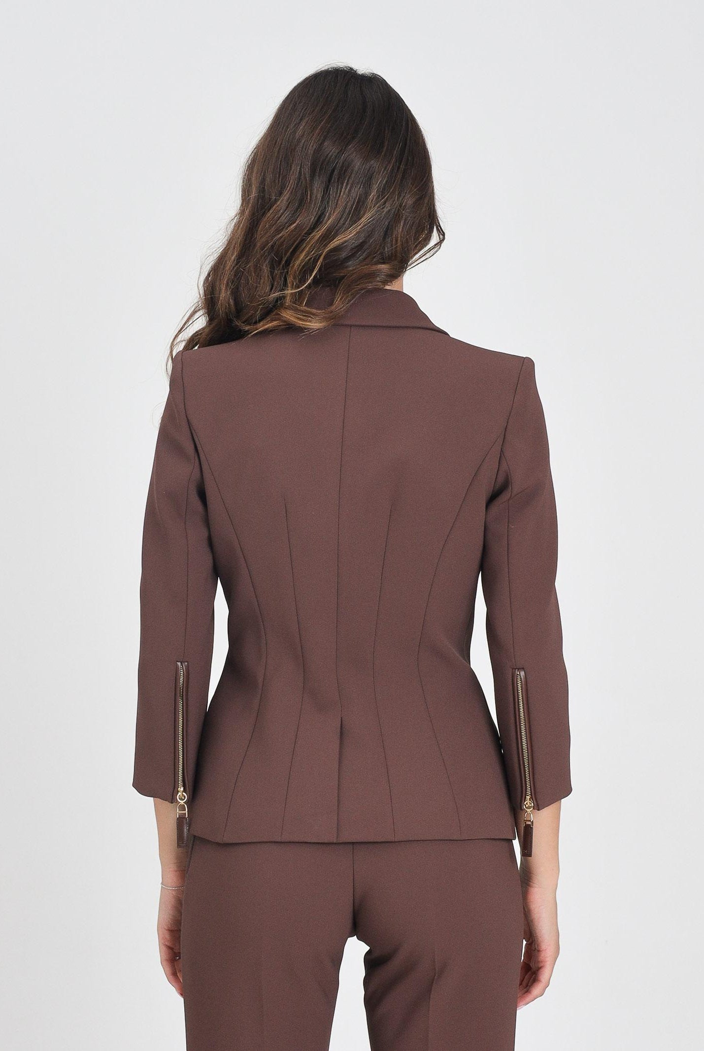 ELISABETTA FRANCHI Giacca doppiopetto marrone da donna in doppio crêpe GI17456E2 EA3 ELISABETTA FRANCHI