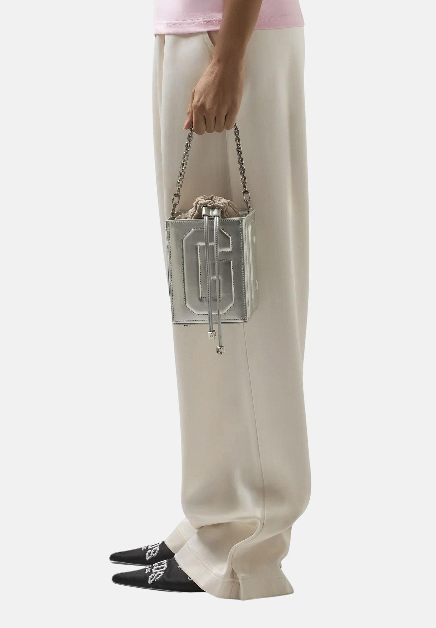 GCDS Borsa a mano argento da donna con logo GCDS in rilievo 3D GCDSD001 01 GCDS