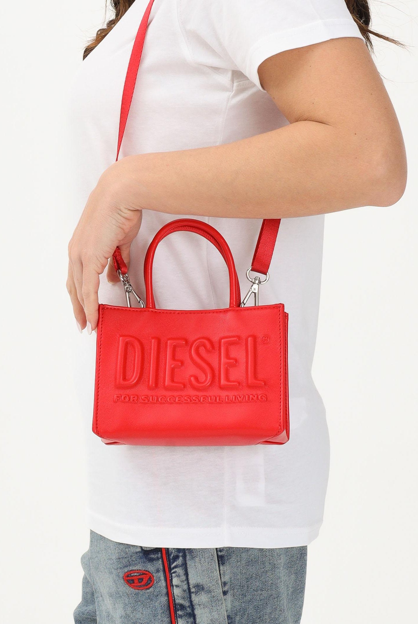 DIESEL Borsa a mano rossa da donna con logo in rilievo J02529P8073 T4346 DIESEL