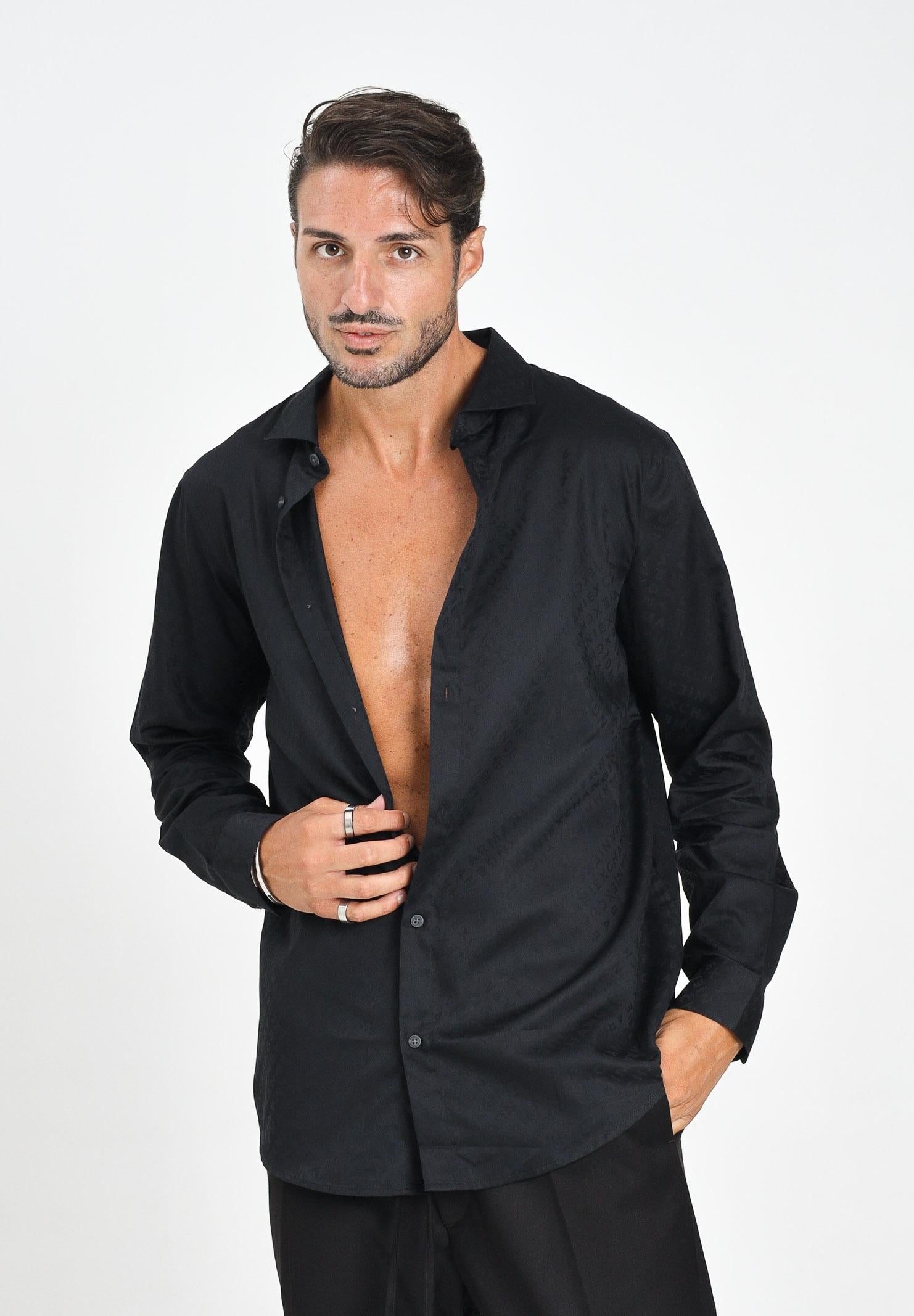 ARMANI EXCHANGE Camicia a manica lunga nera da uomo con logo all-over XM001142AF13131 FC022 ARMANI EXCHANGE