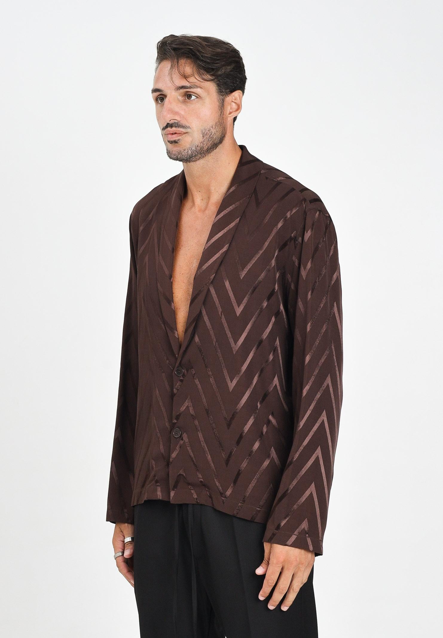 I'M BRIAN Camicia a manica lunga marrone da uomo con motivo a zig-zag CA3425 020 I'M BRIAN