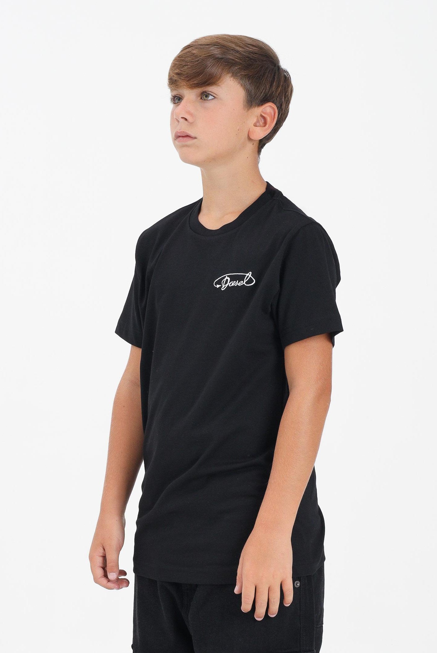 DIESEL T-shirt a manica corta nera per donna, ragazzi e bambini con logo Diesel J025260CATM K900 DIESEL