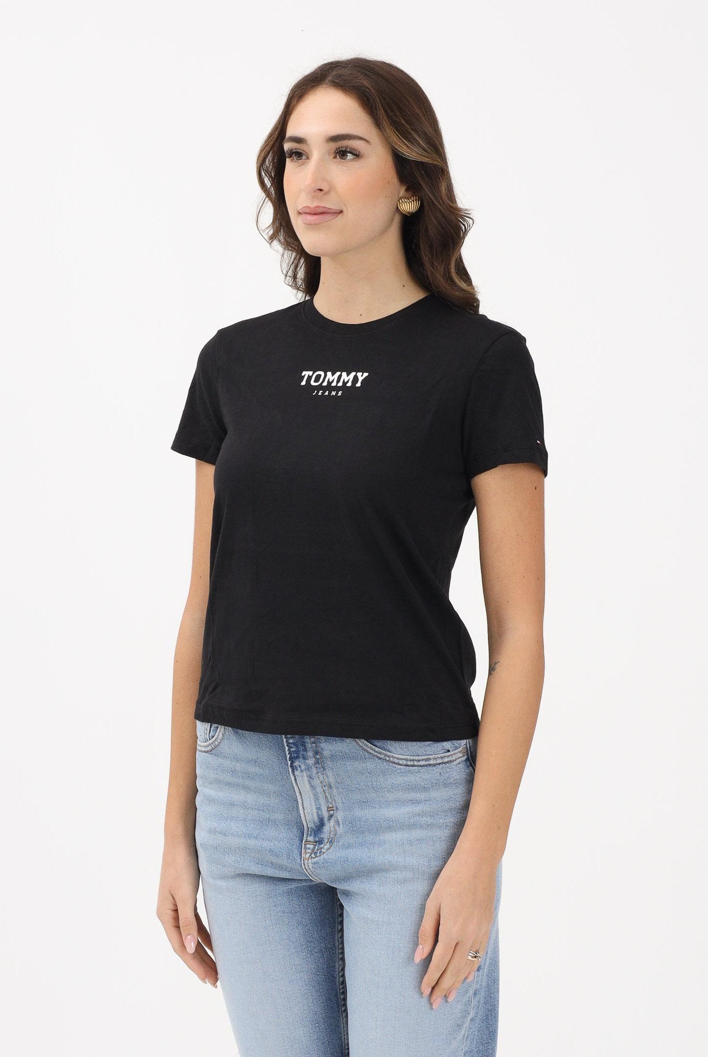 TOMMY JEANS T-shirt a manica corta nera da donna con logo DW0DW21842 BDS TOMMY JEANS