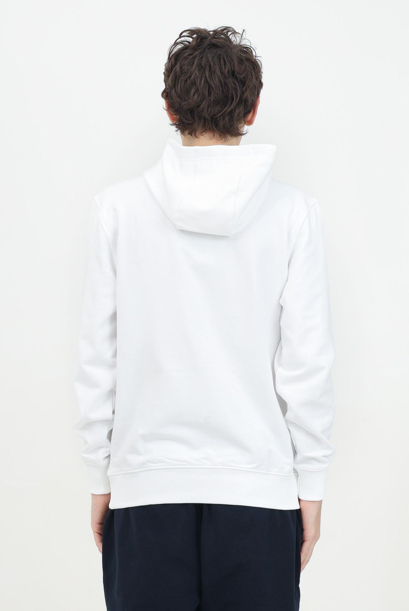 Felpa con cappuccio bianca da uomo rifinita da logo MW0MW37235 YBR TOMMY HILFIGER