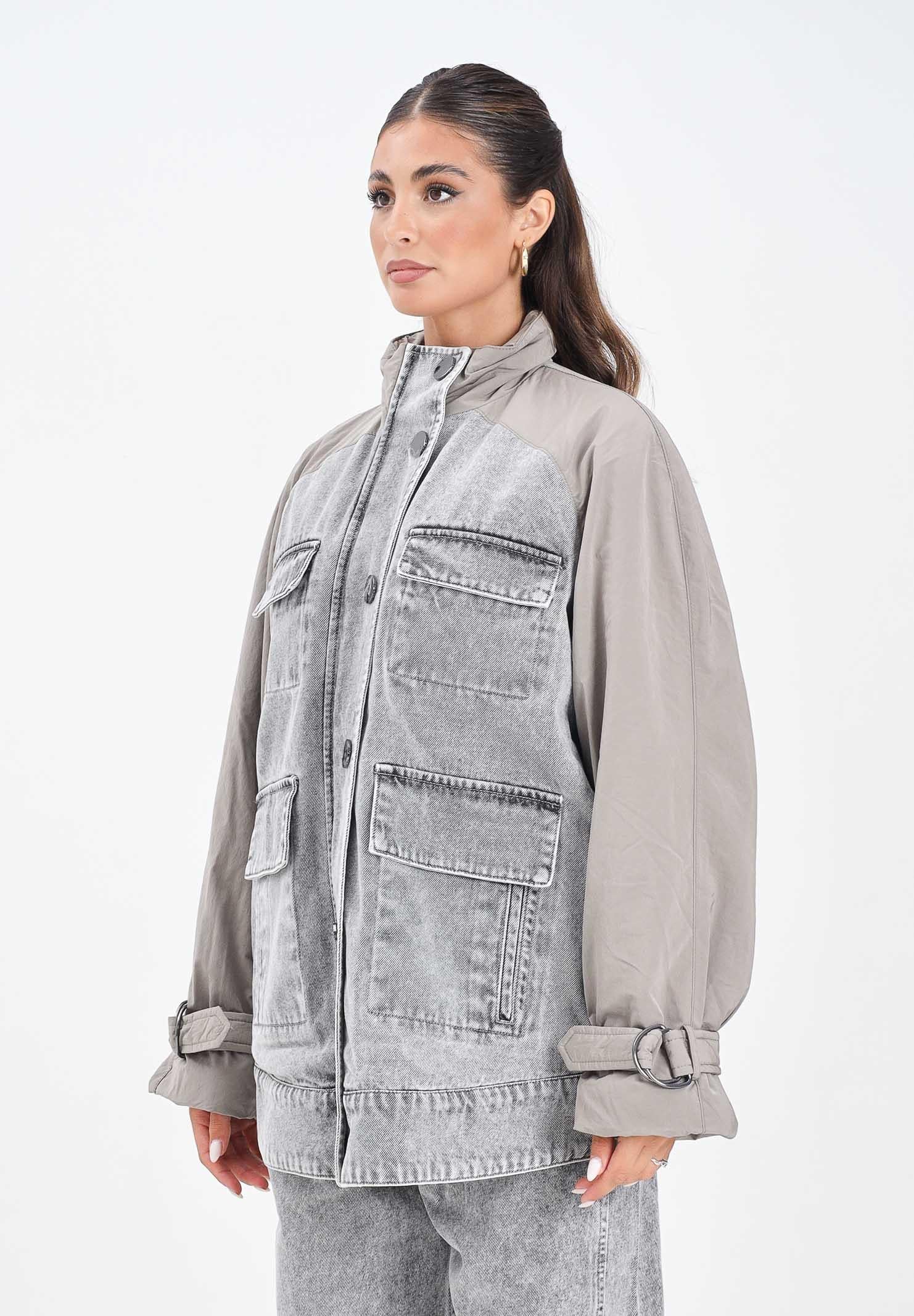 ARMANI EXCHANGE Giubbotto di jeans grigio da donna con inserto in tessuto tecnico XW001393AF16176 M6099 ARMANI EXCHANGE