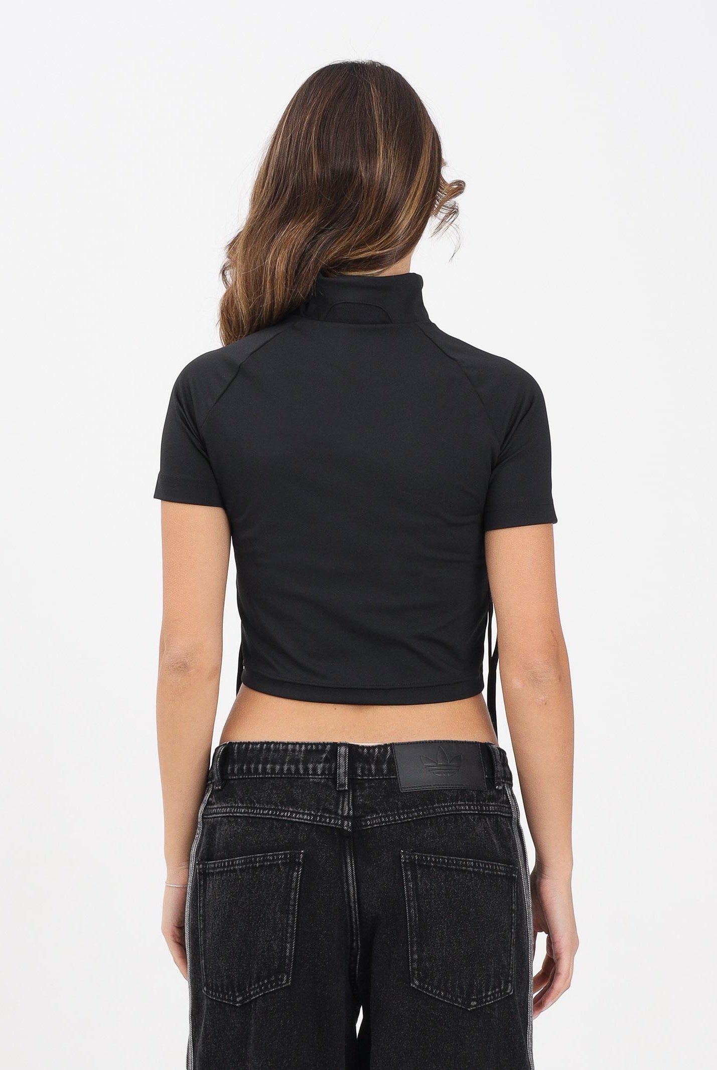 ADIDAS ORIGINALS Top corto con ritaglio a nastro nero da donna JX2537  ADIDAS ORIGINALS